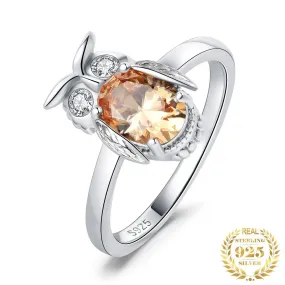 Owl 2.2ct Yellow Oval Gemstone 925 Sterling Silver Ring