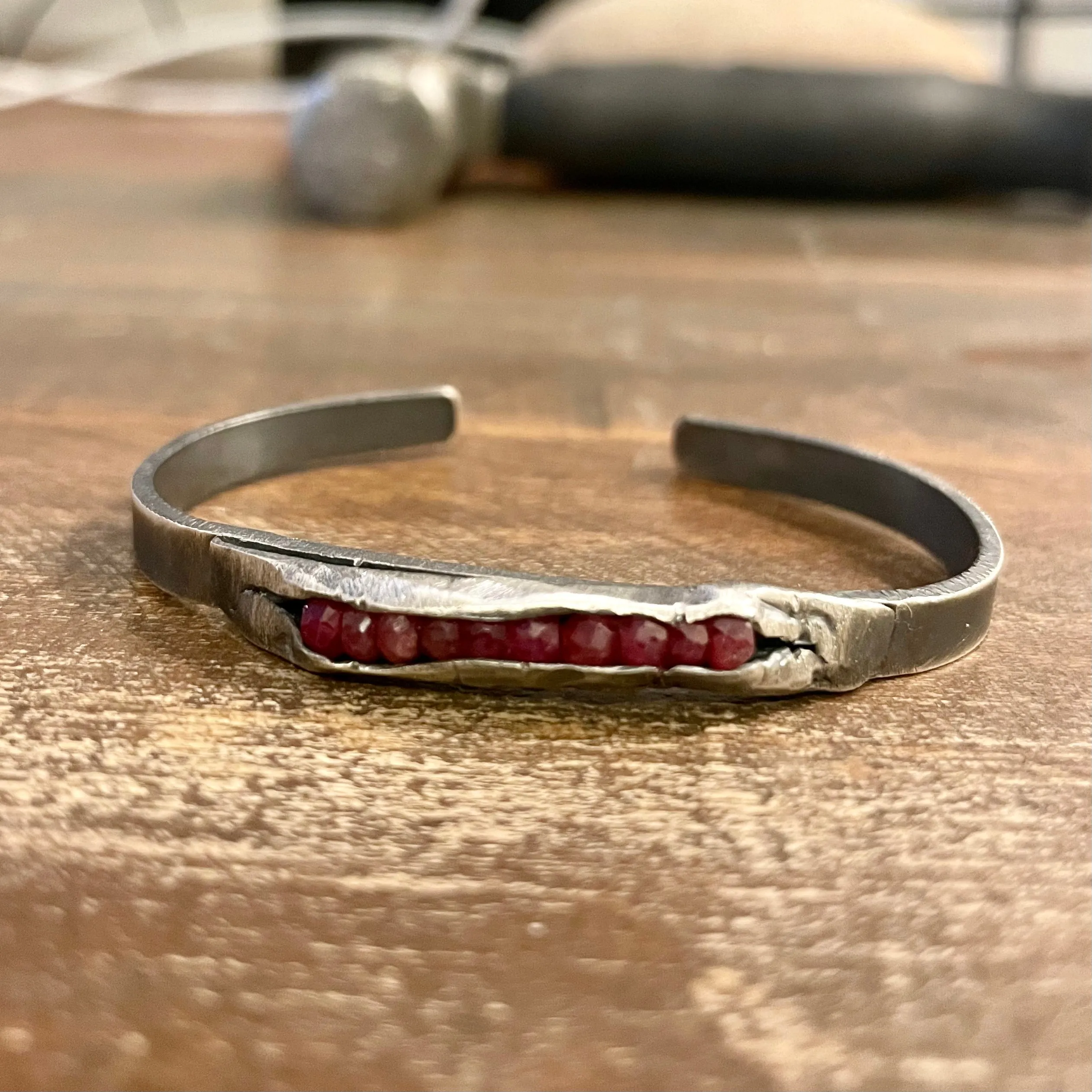 Oxidized Sterling Cuff with Channel Gems