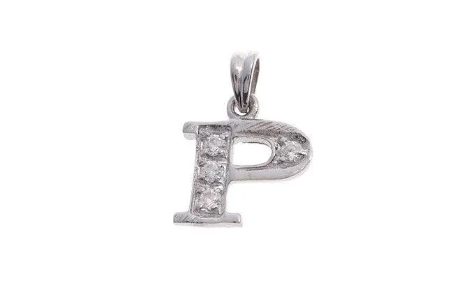 'P' Initial Pendant 18ct White Gold Cubic Zirconia (1g) P-5569