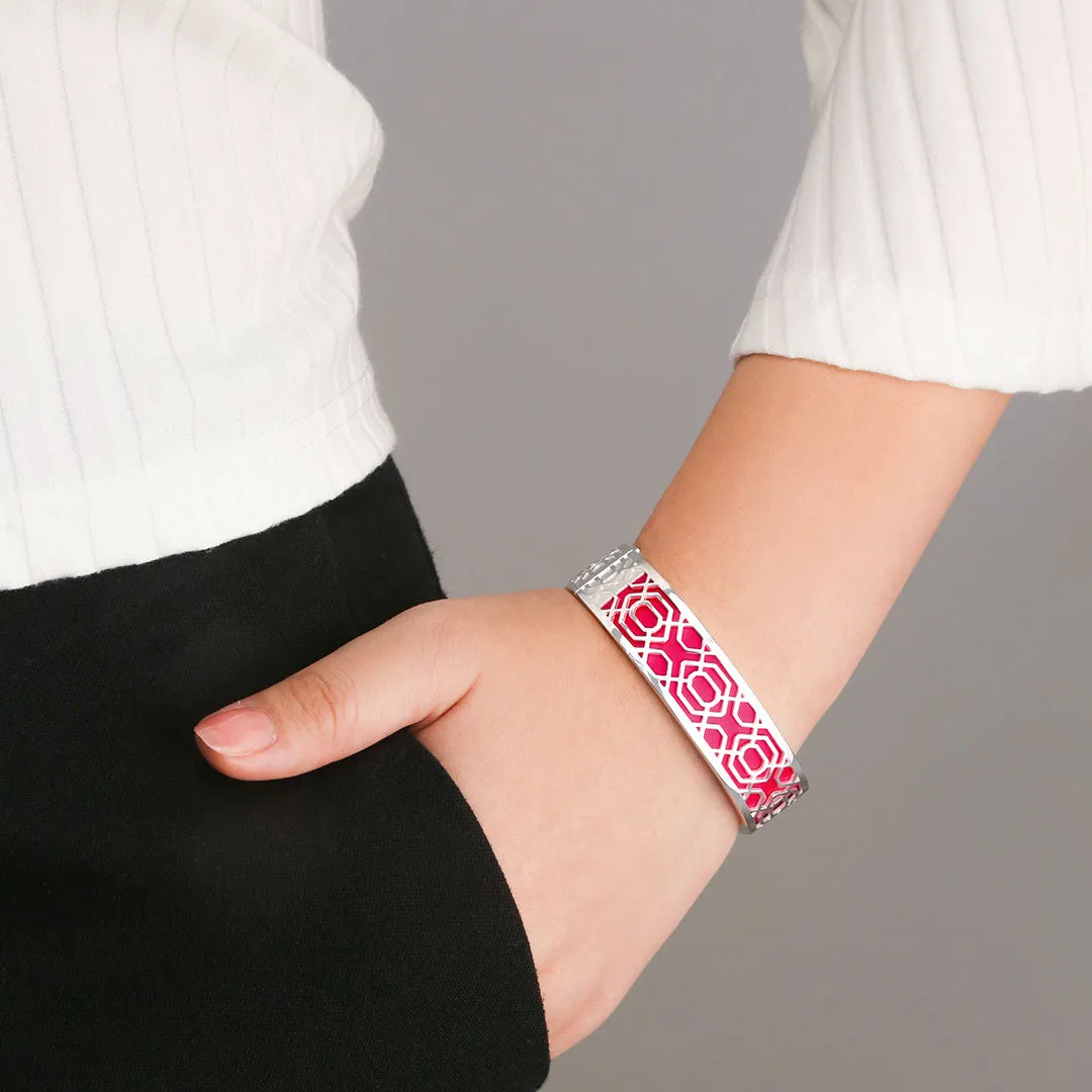 Peranakan Grace Bangle - Dragonfruit Pink - Sterling Silver