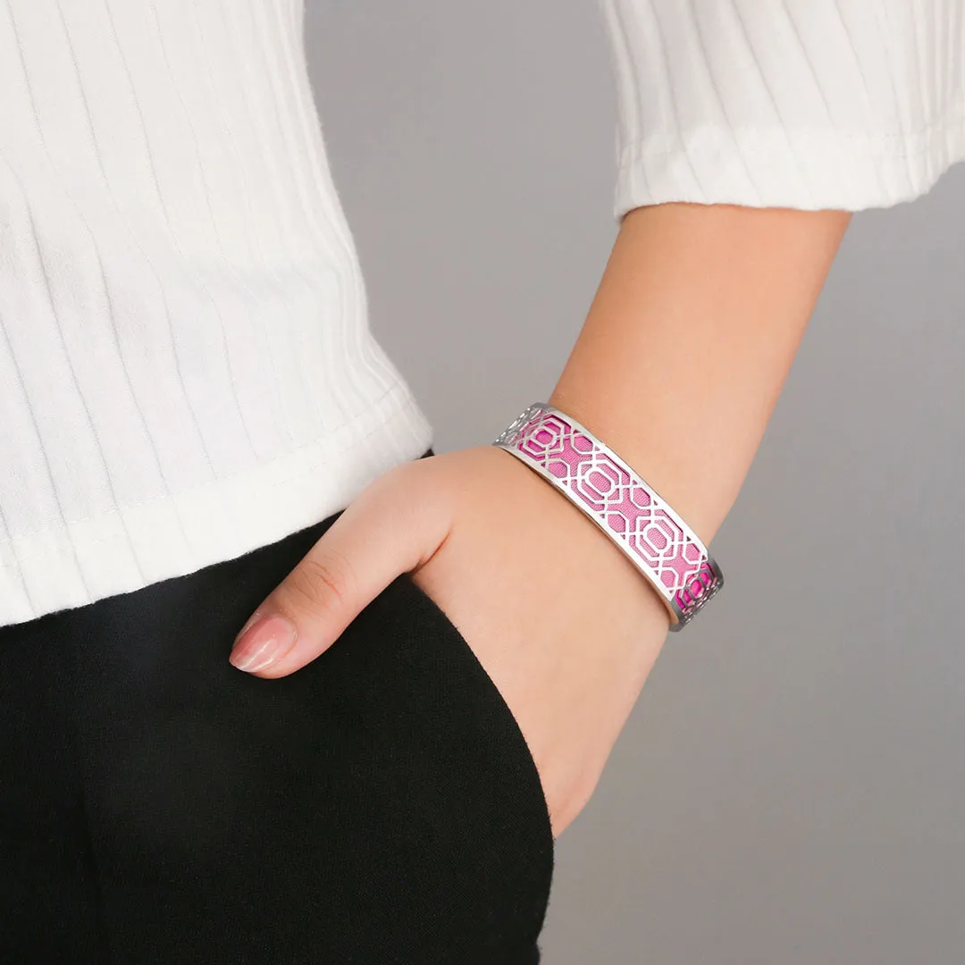 Peranakan Grace Bangle - Guava Pink - Sterling Silver