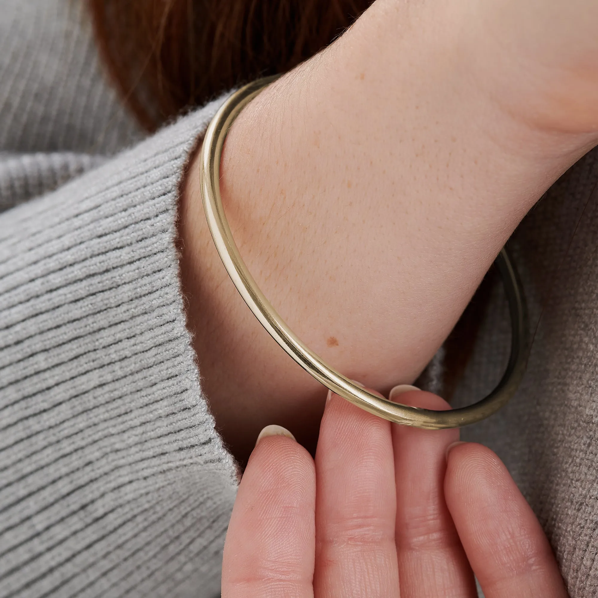 Plain Recycled Solid 9ct Gold Bangle - 3mm Round Wire