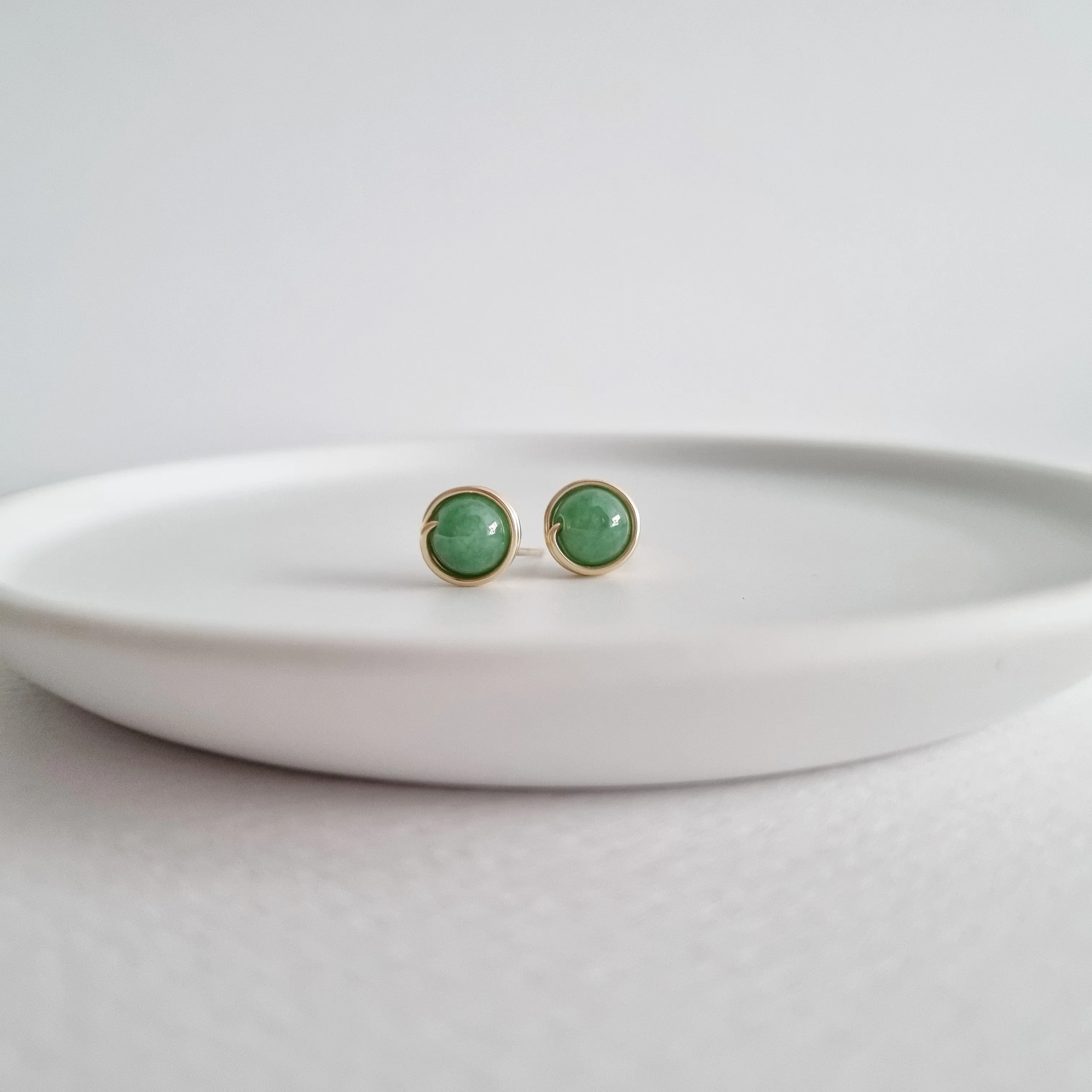 Premium Green Jade Earstuds (Medium) / 14k Gold-filled