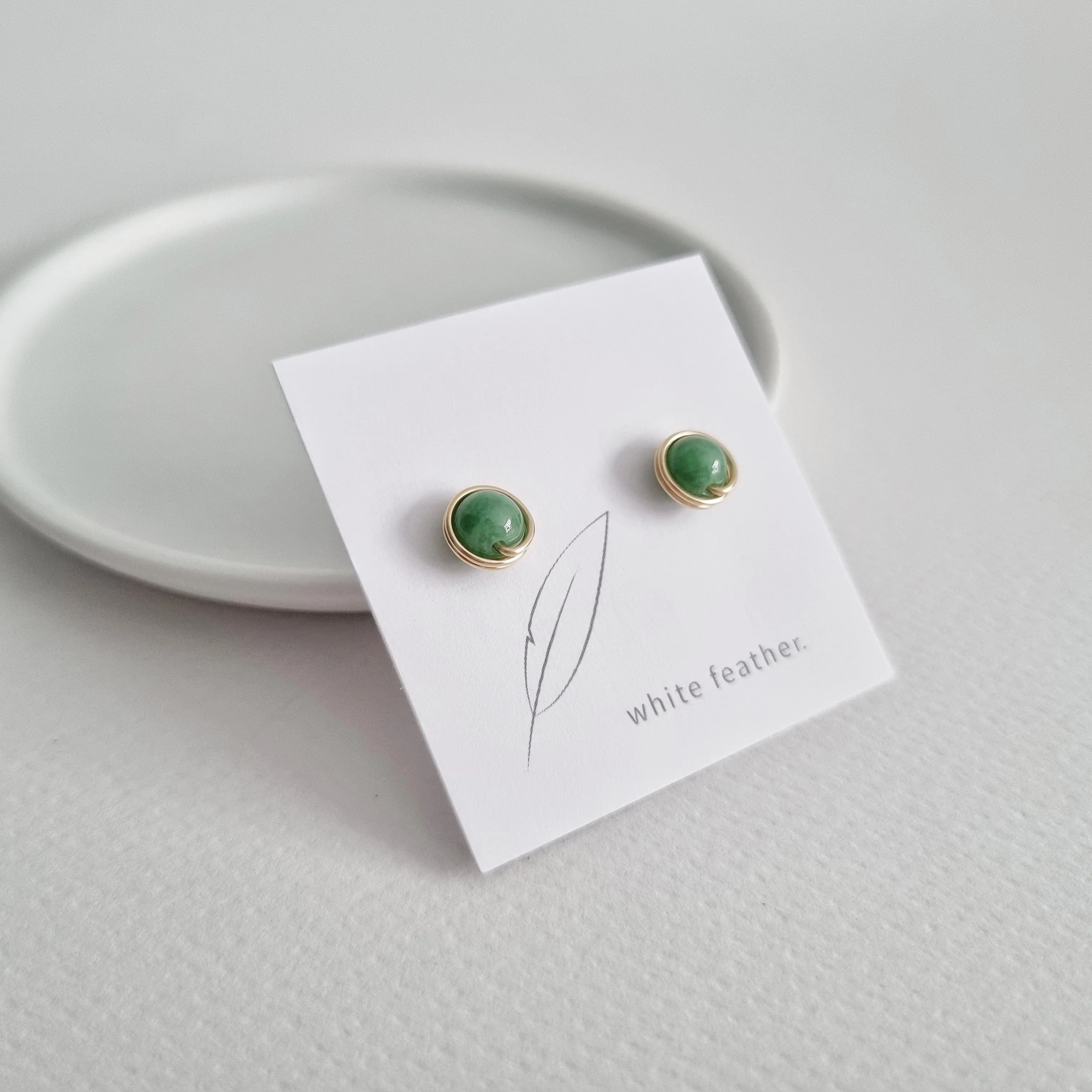 Premium Green Jade Earstuds (Medium) / 14k Gold-filled