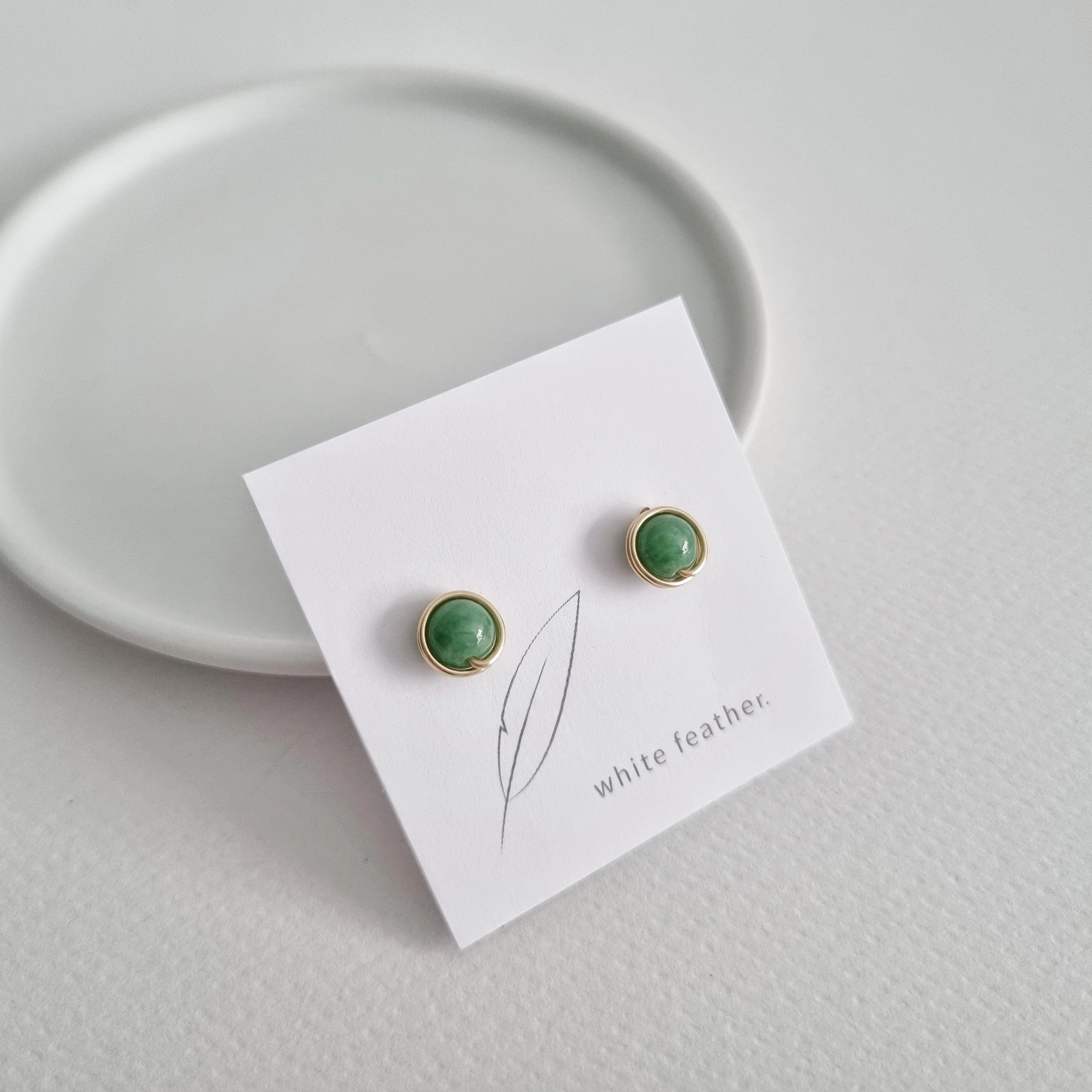 Premium Green Jade Earstuds (Medium) / 14k Gold-filled