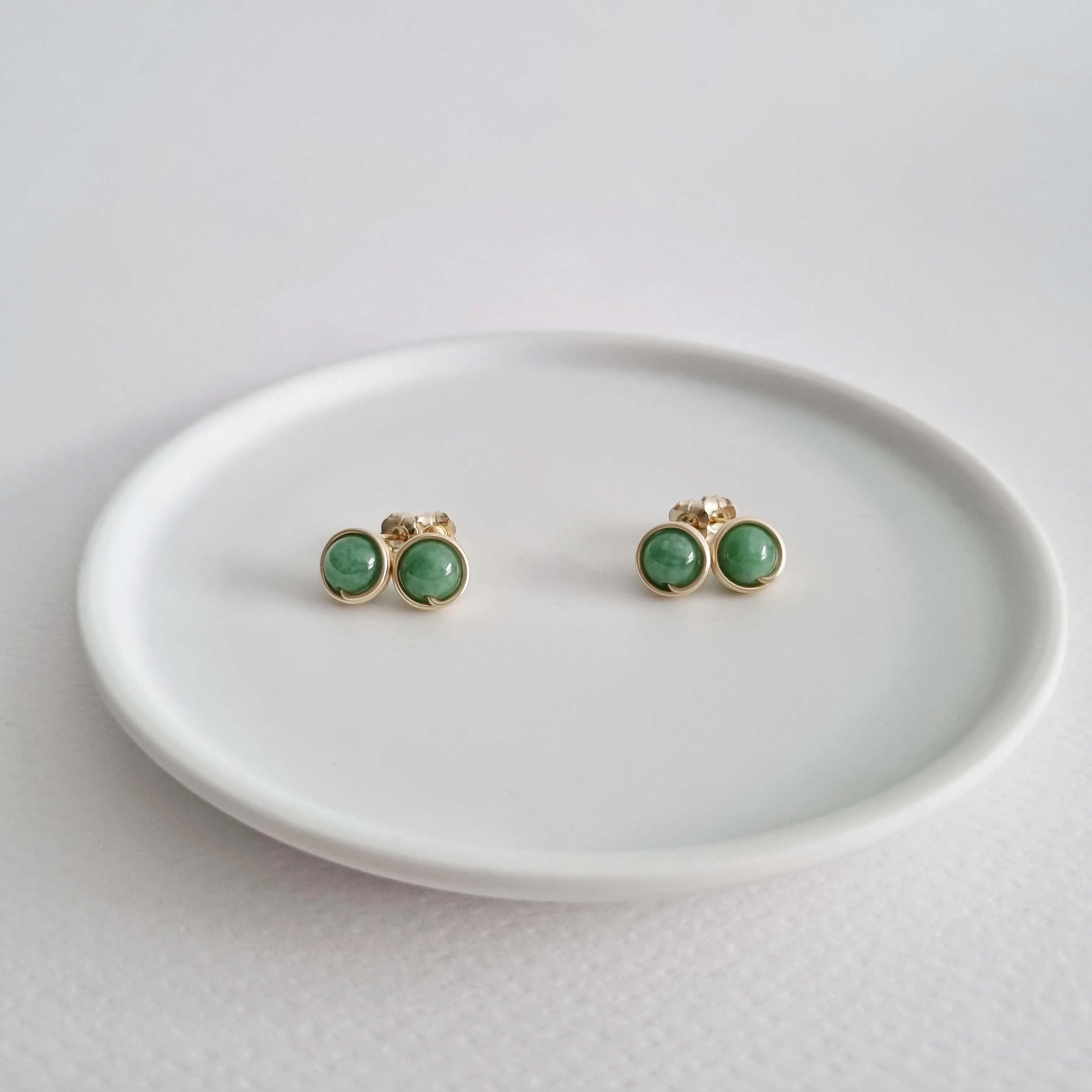 Premium Green Jade Earstuds (Medium) / 14k Gold-filled