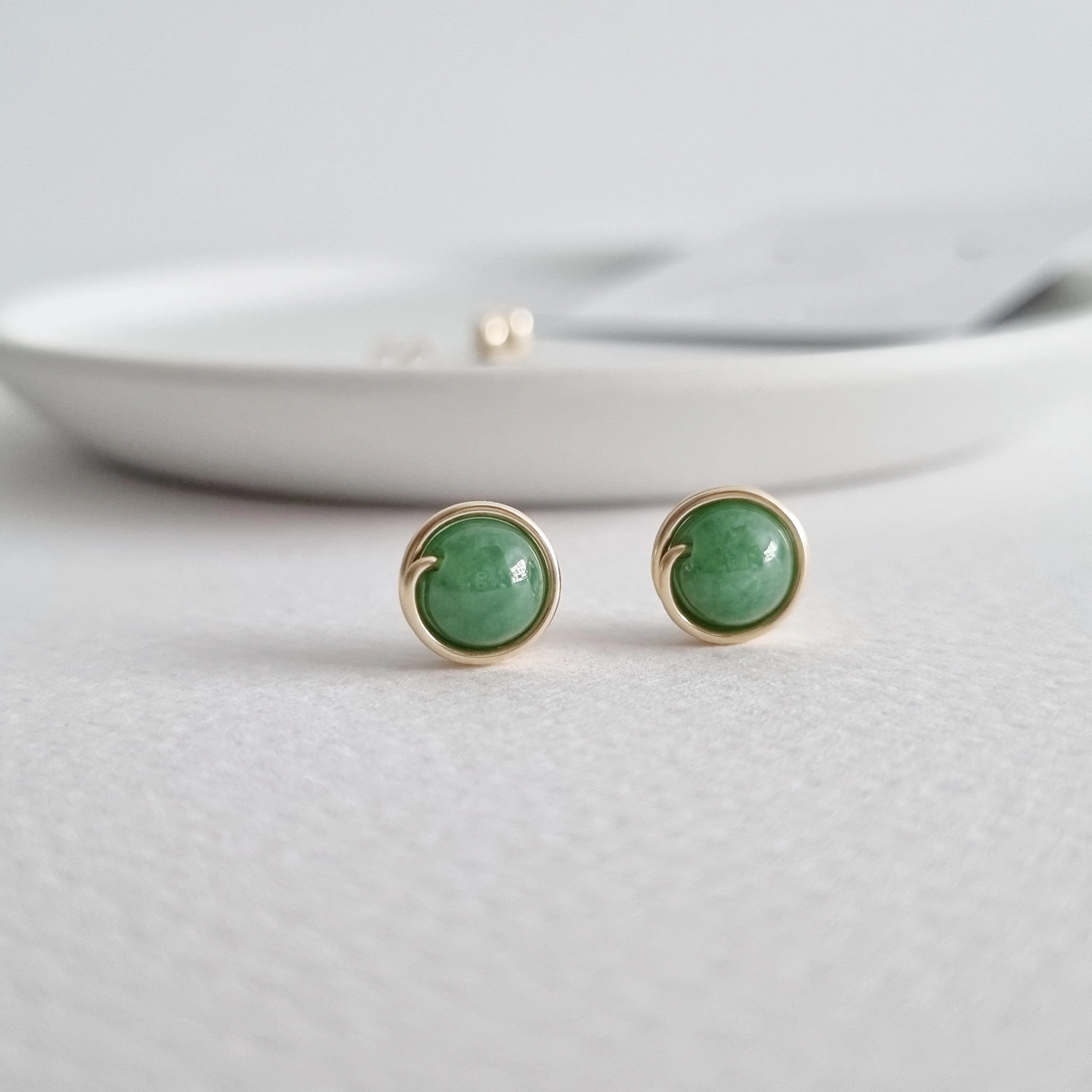 Premium Green Jade Earstuds (Medium) / 14k Gold-filled