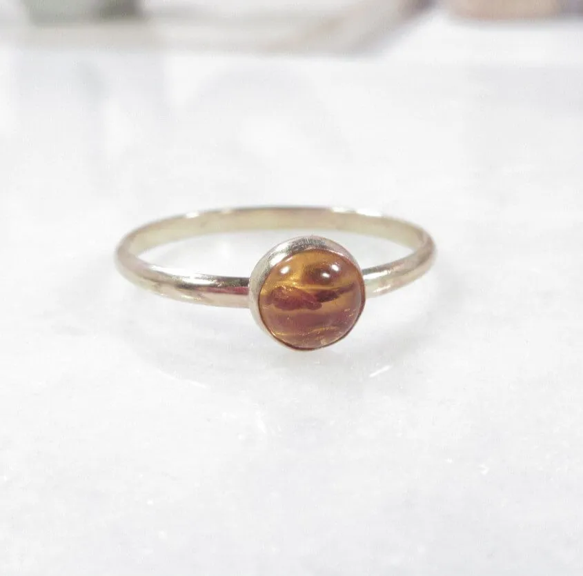 Ring Amber Gemstone 1mm Wide Choose Your Metal, Size and Texture