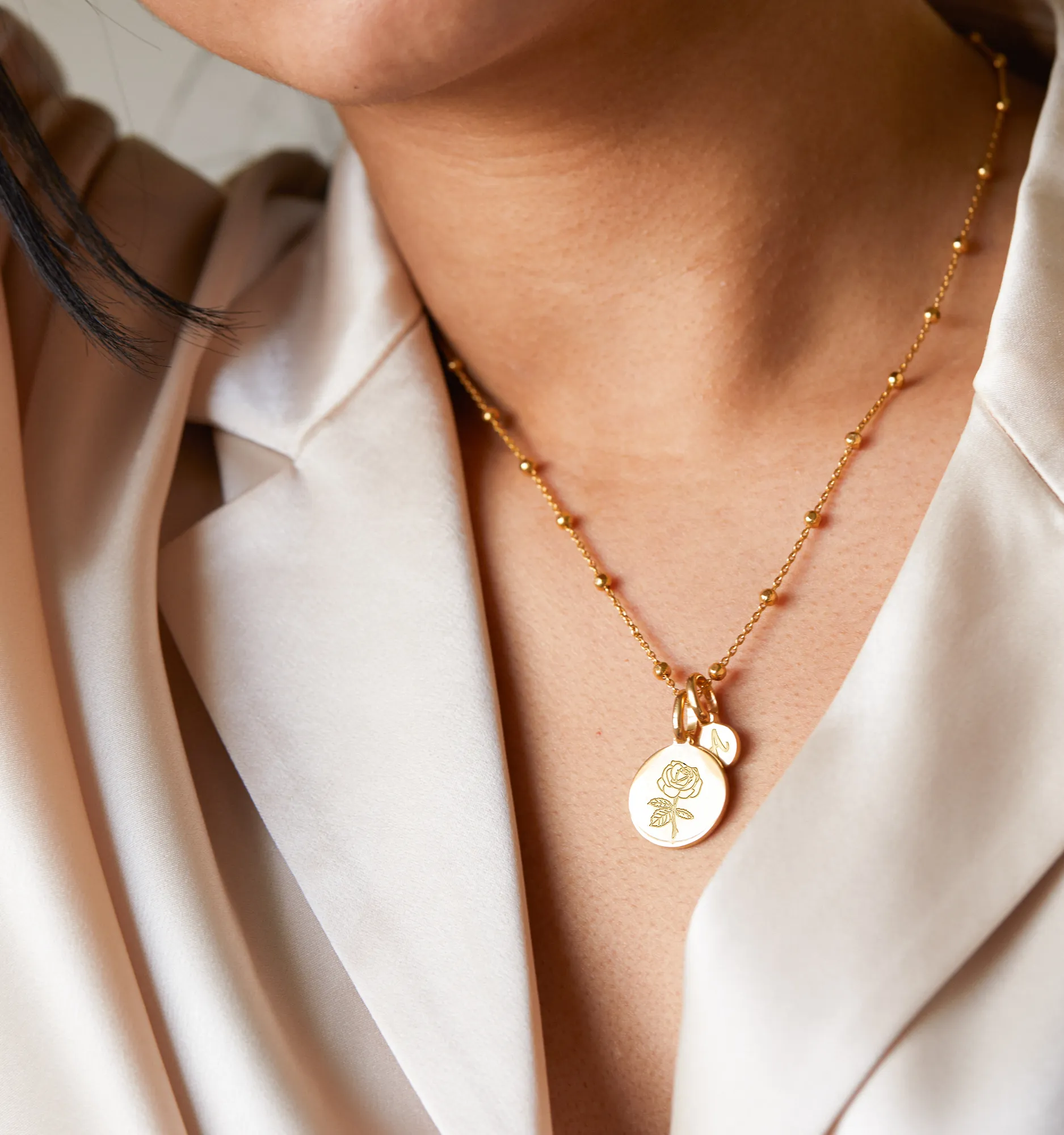 Rose Necklace With Initial - June Flower