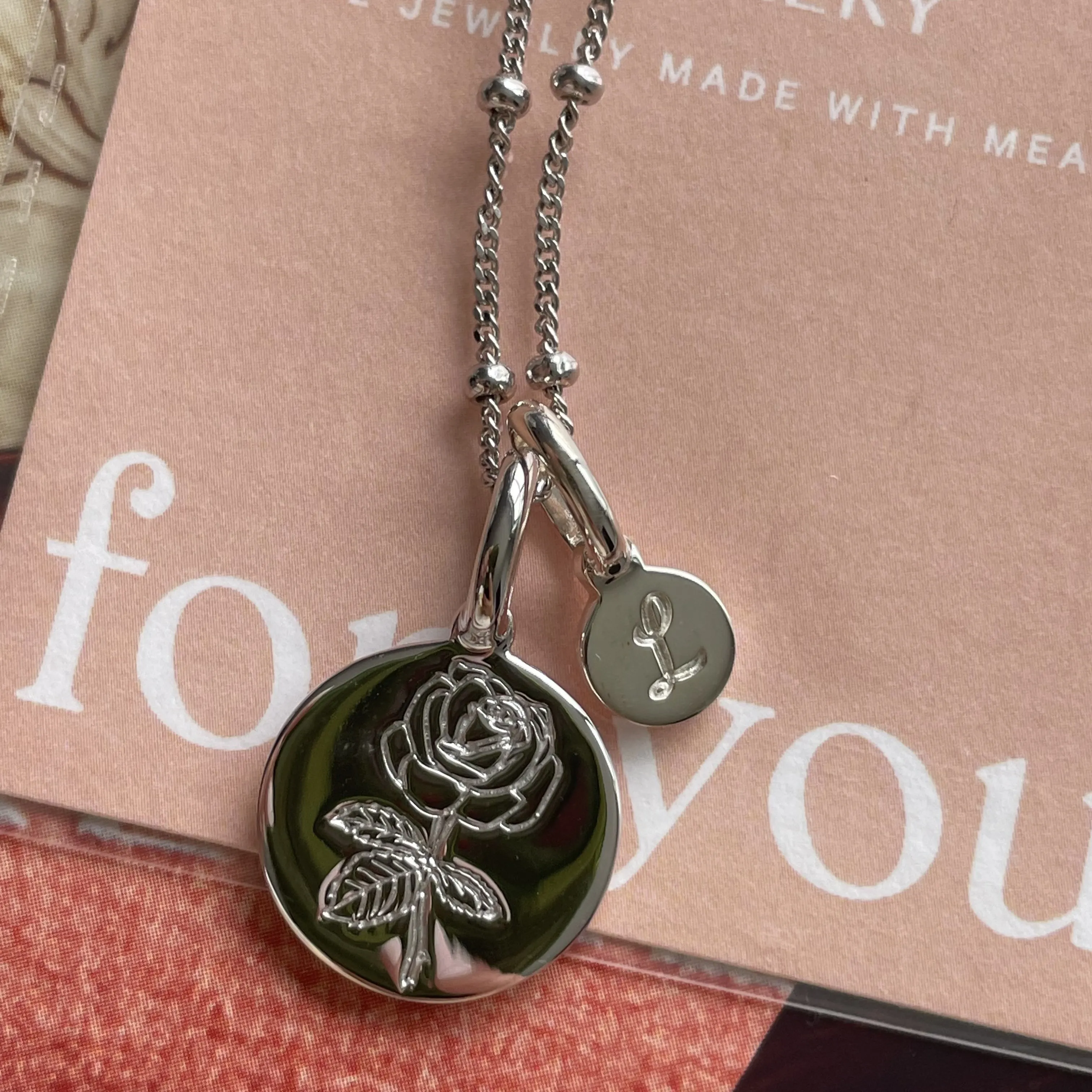 Rose Necklace With Initial - June Flower