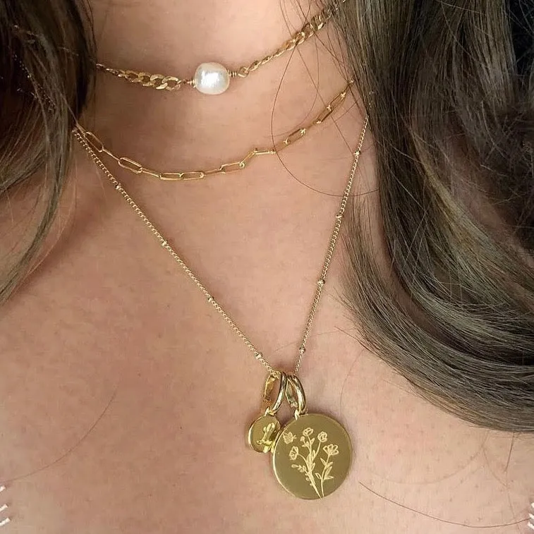 Rose Necklace With Initial - June Flower