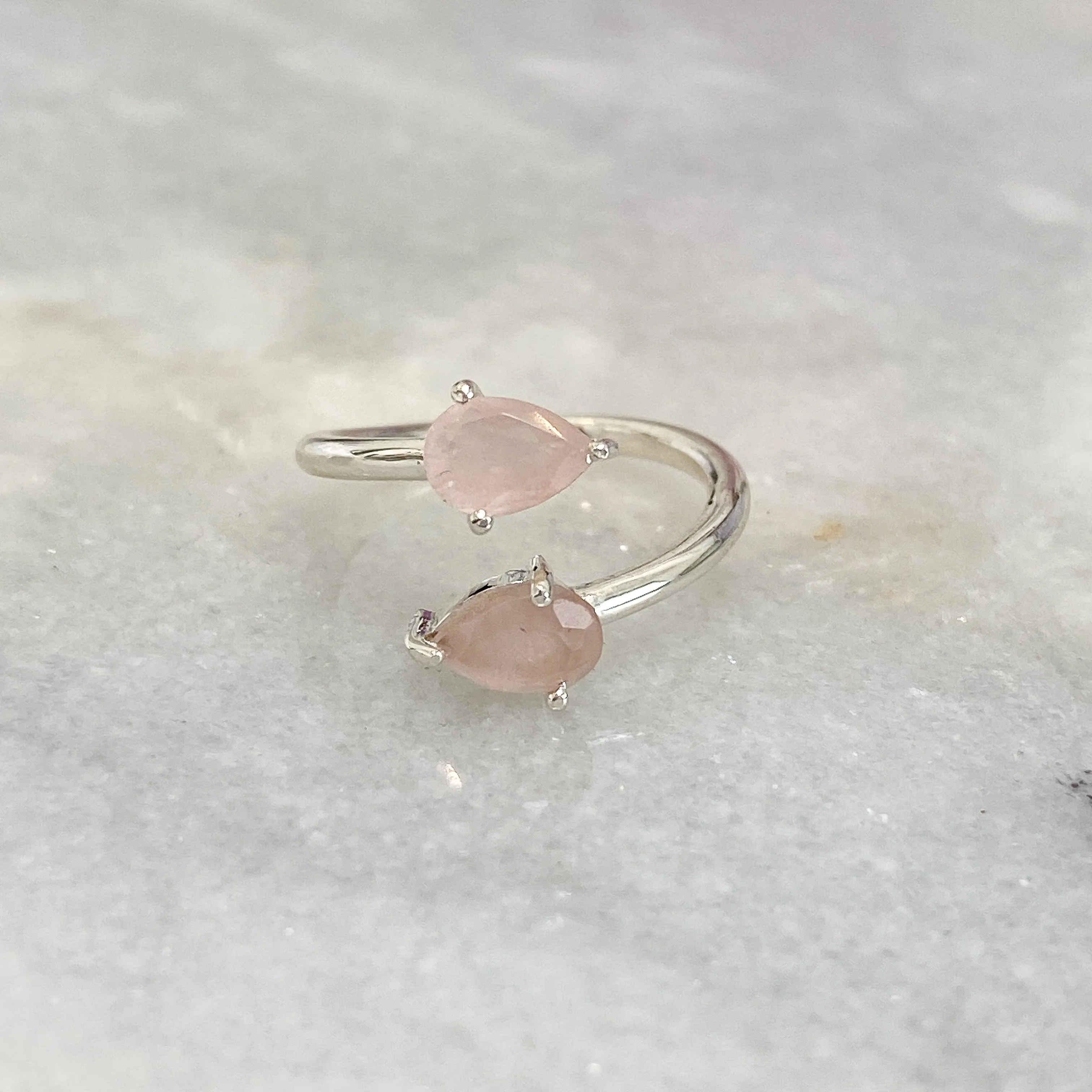 Rose Quartz Crystal Teardrop Ring (Sterling Silver)