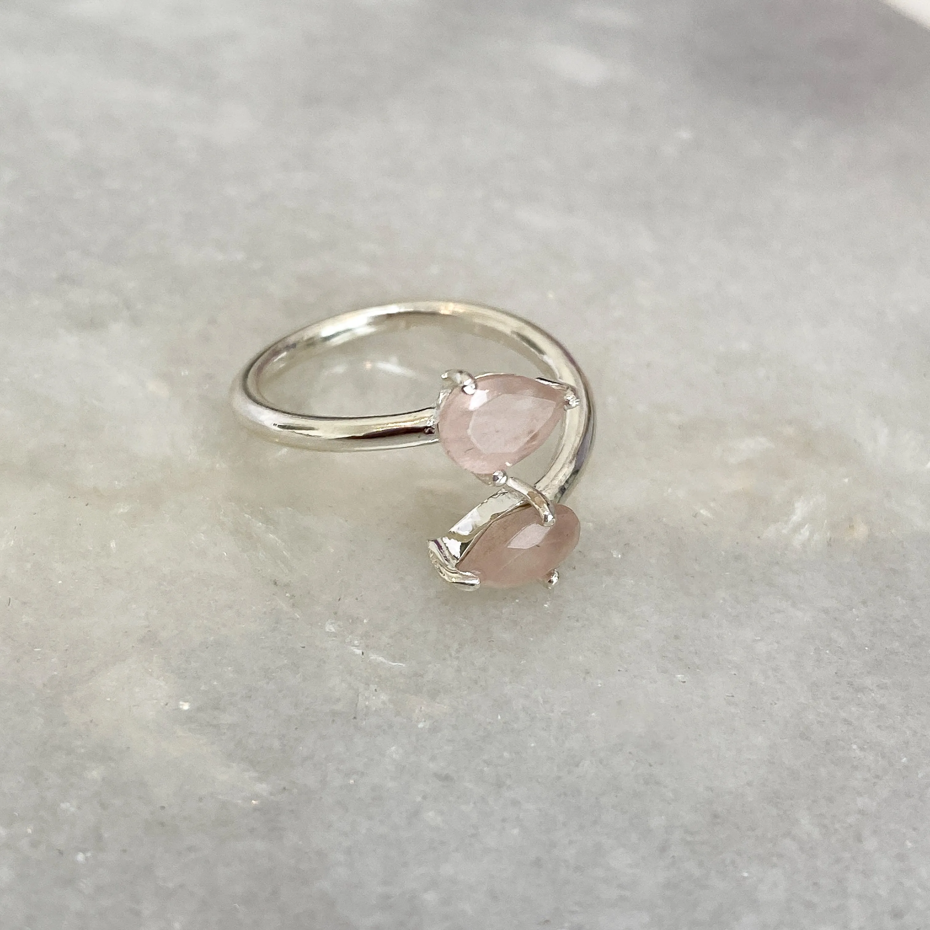 Rose Quartz Crystal Teardrop Ring (Sterling Silver)