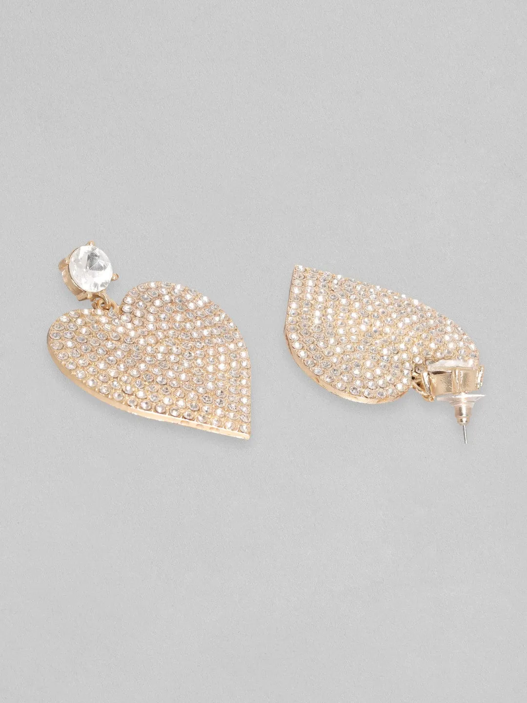 Rubans 18K Gold Toned Pave White Zircon Studded Heart Dangle Earring