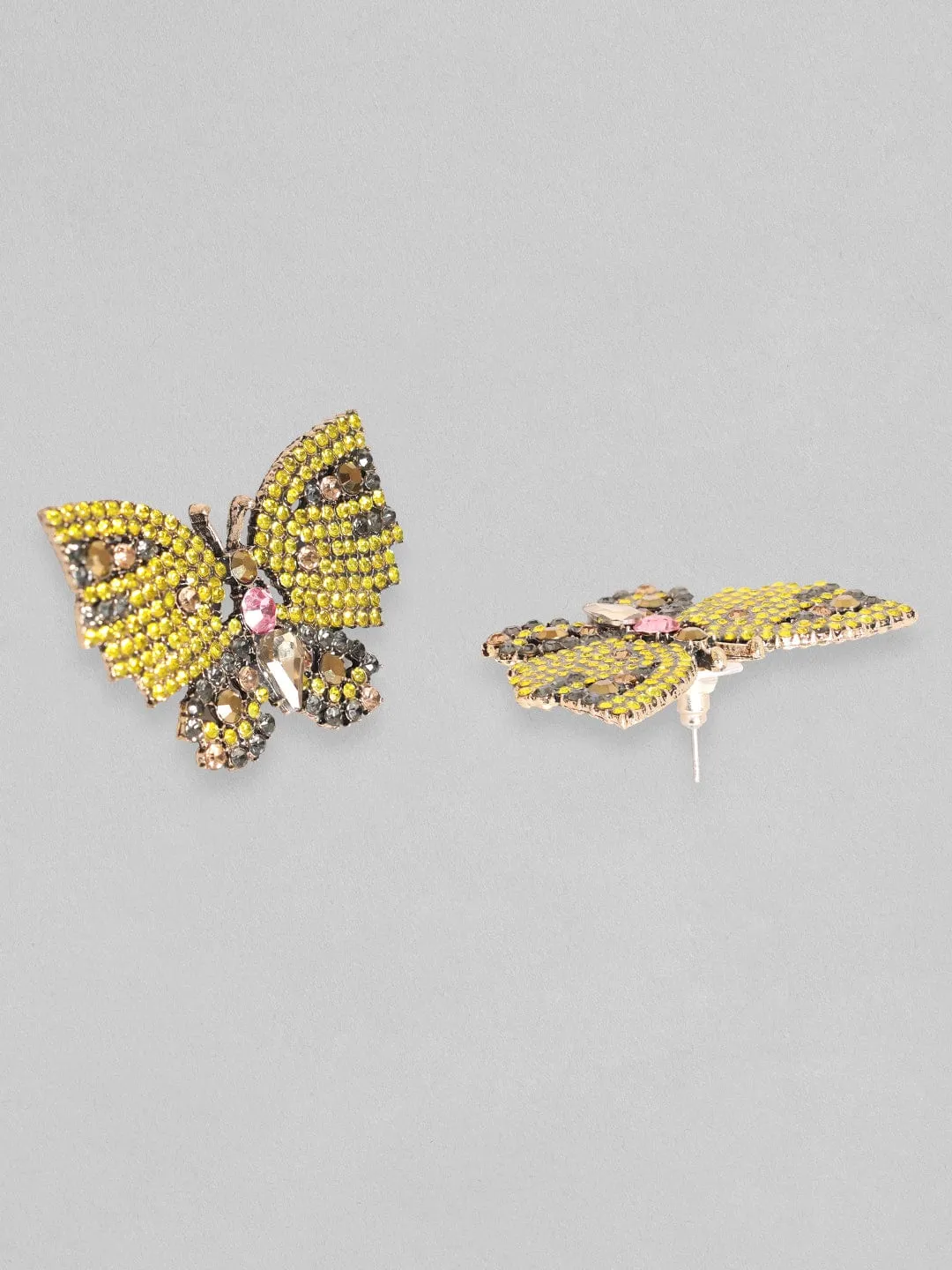 Rubans Voguish Yellow Beaded Handcrafted Butterfly Motif Statement Earrings.