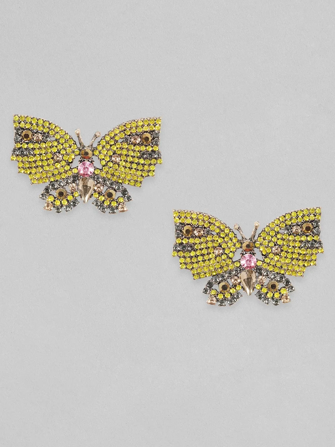 Rubans Voguish Yellow Beaded Handcrafted Butterfly Motif Statement Earrings.