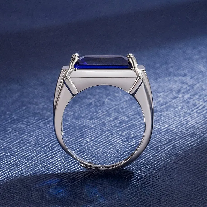 Sapphire Emerald Gemstone Rectangle Shape Open Ring