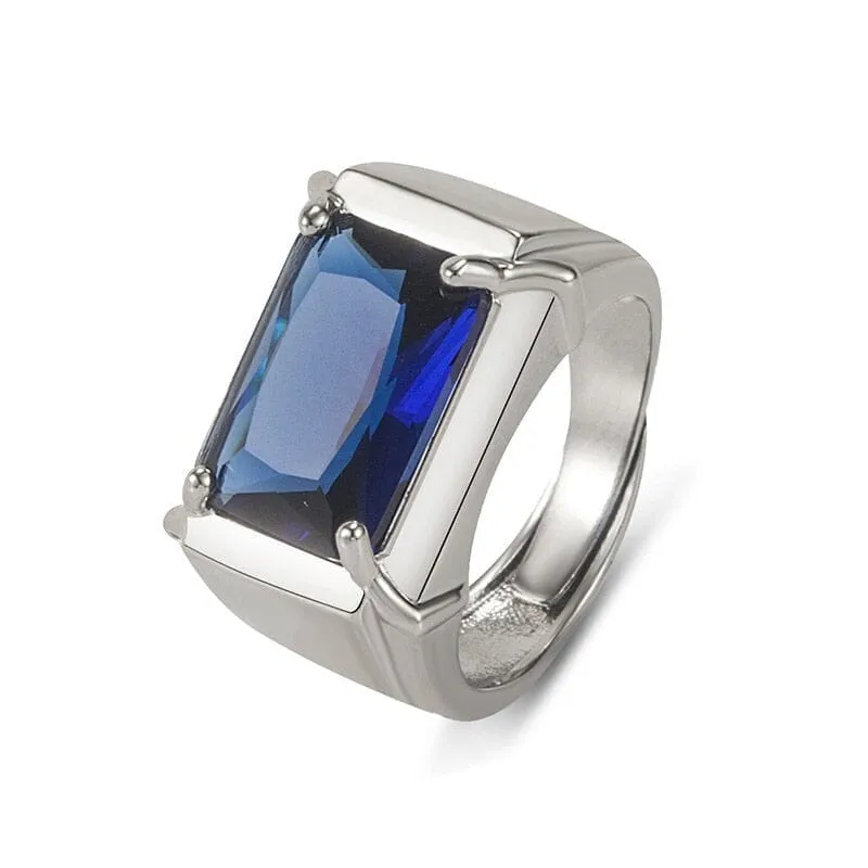 Sapphire Emerald Gemstone Rectangle Shape Open Ring