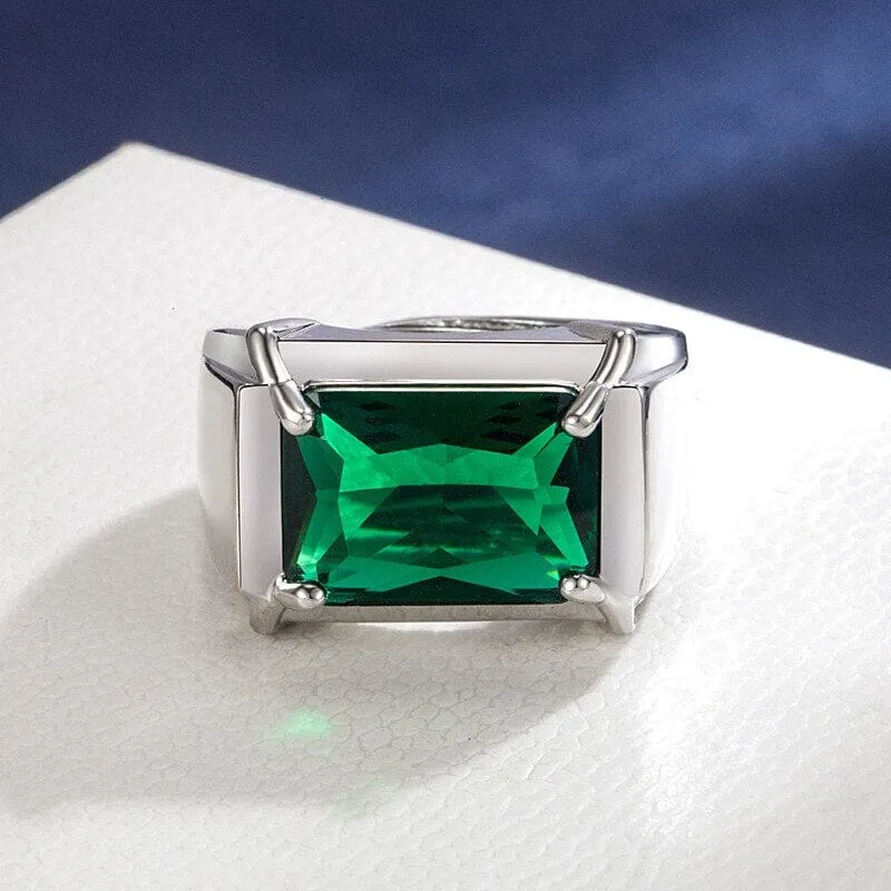 Sapphire Emerald Gemstone Rectangle Shape Open Ring