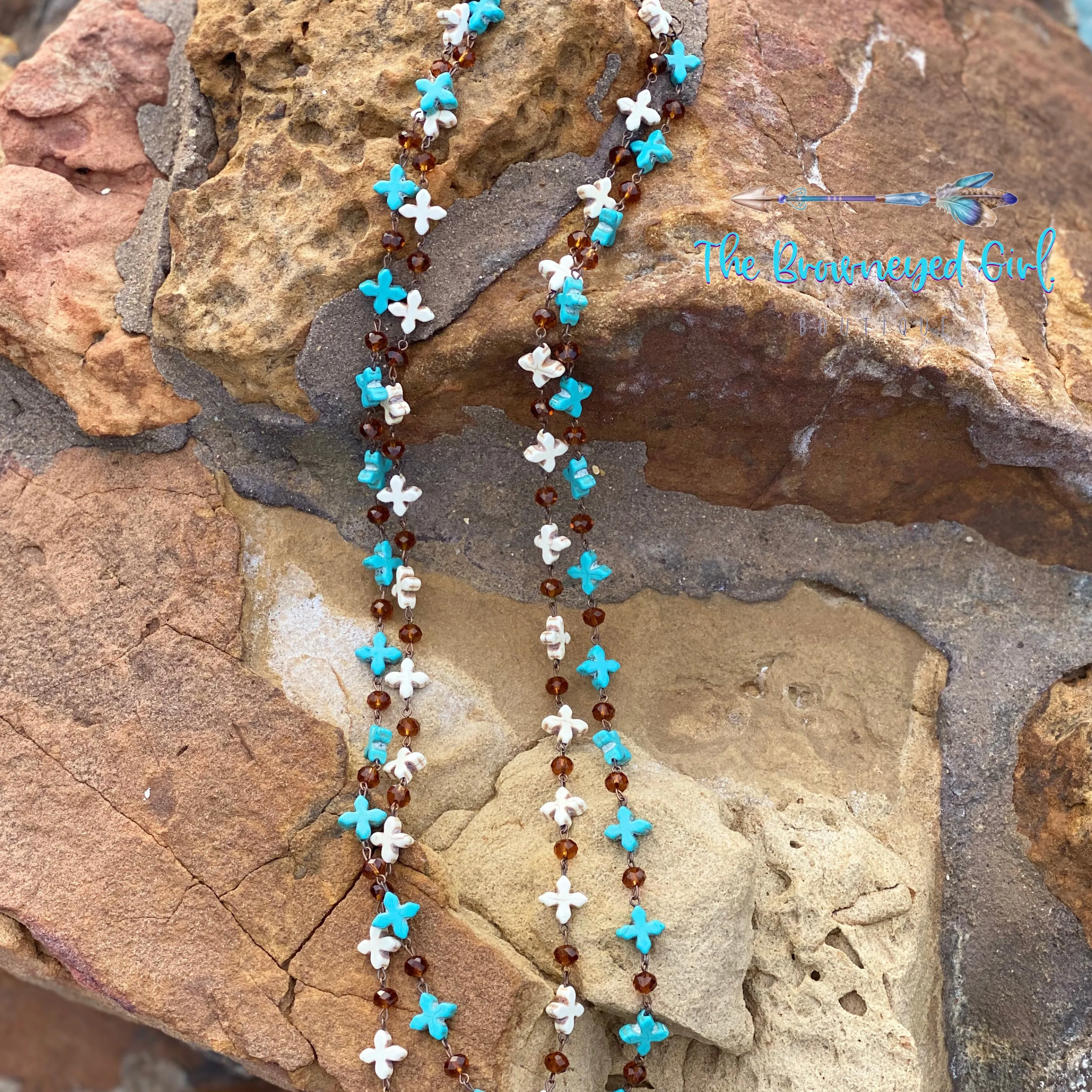 Semi-Precious Stone Cross Necklace