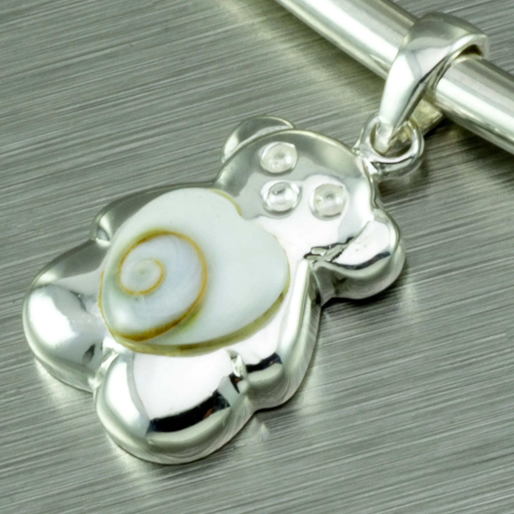 Shiva Eye Shell Teddy Bear Pendant. 92.5% Sterling Silver