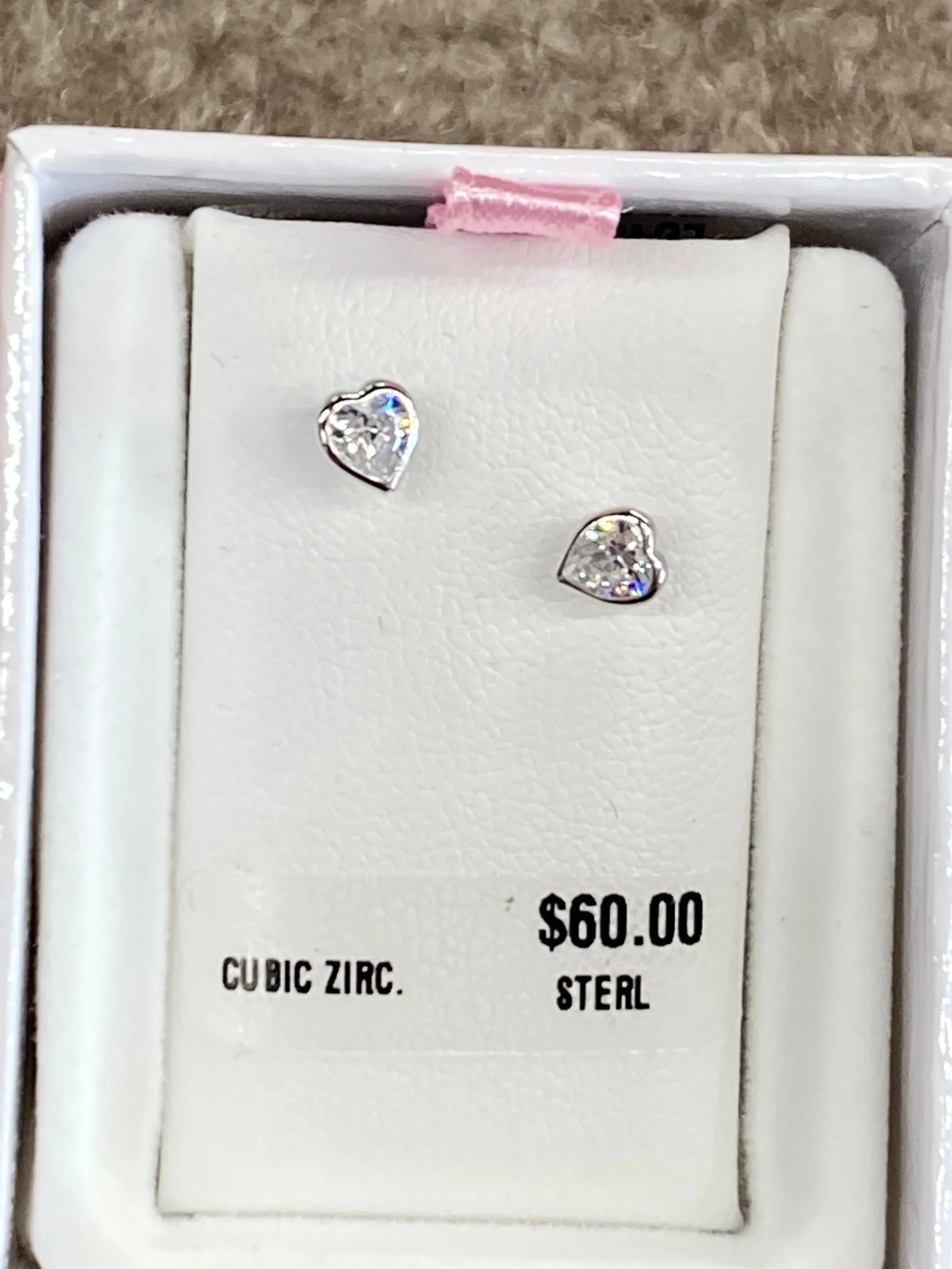 Silver Baby Cubic Zirconia Heart Earrings