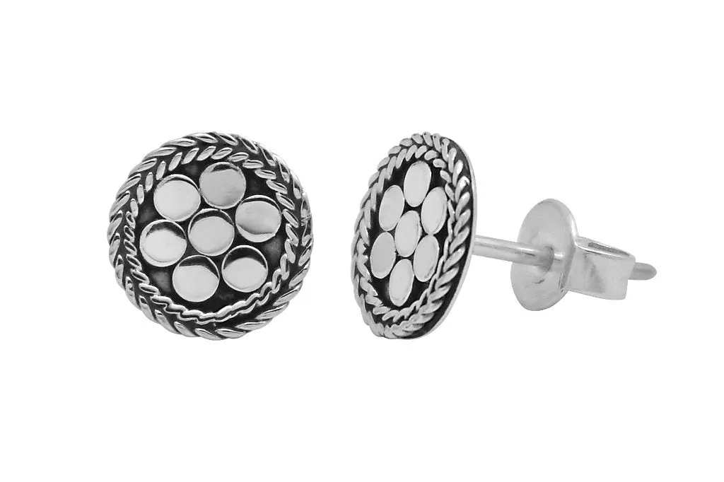 Silver Disc Round Earrings