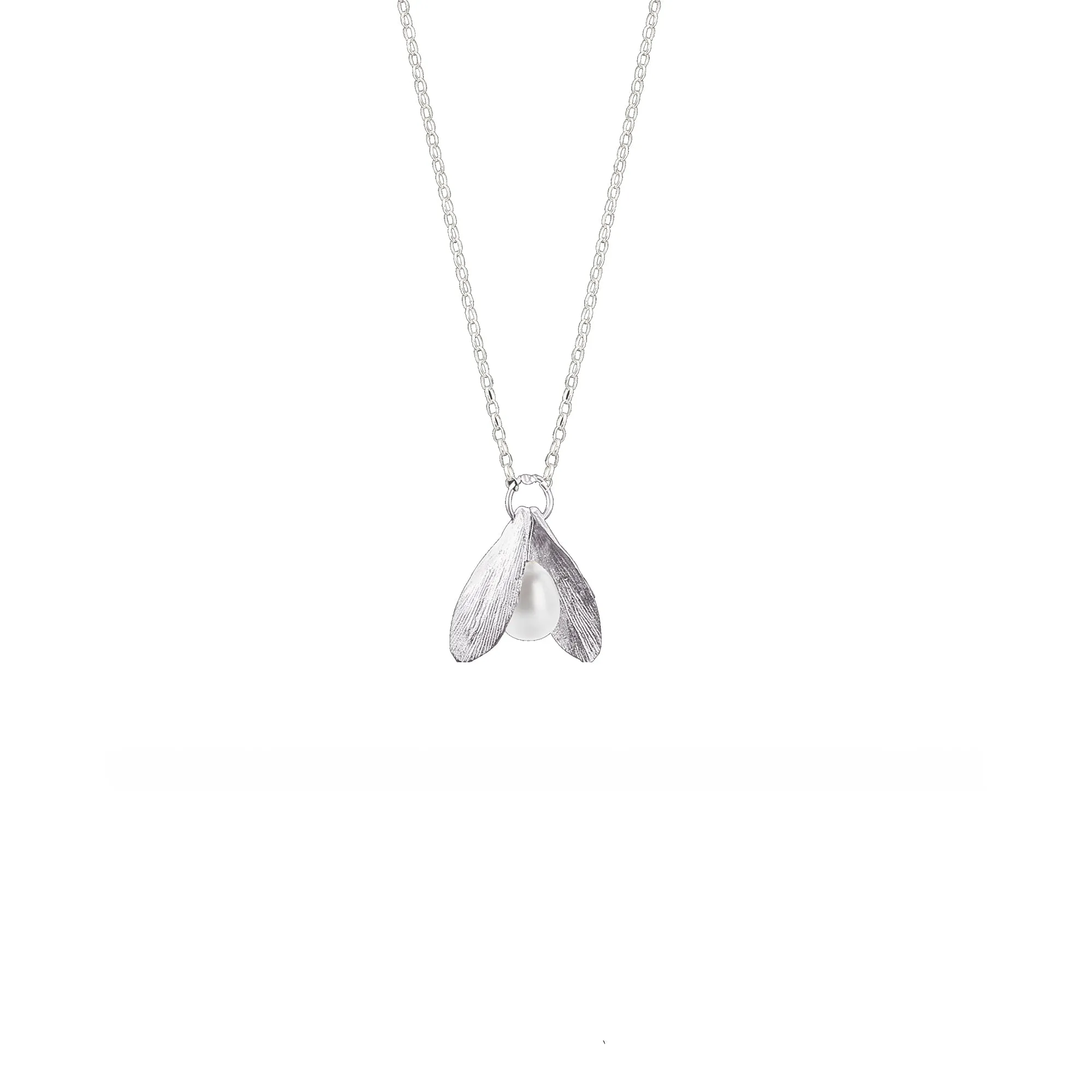 Silver Double Leaf and Pearl Pendant