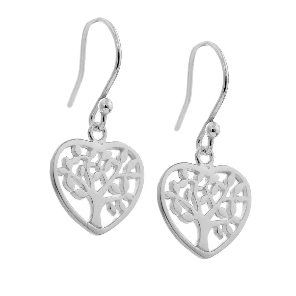 Silver Tree Heart Earrings, Tree Of Life Sterling Silver