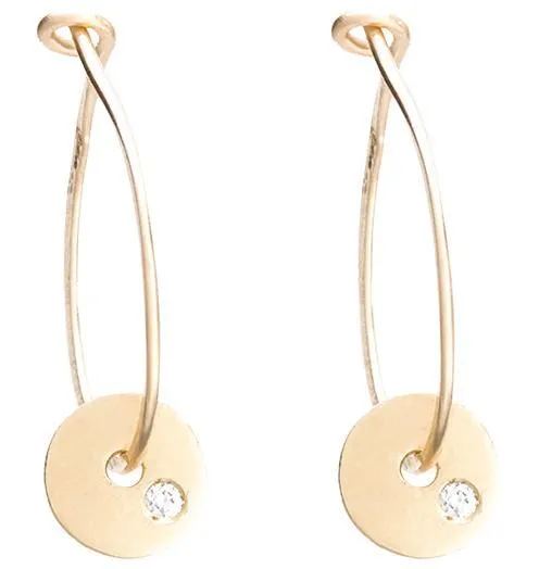 Small Hoop Earrings With Diamond Disk