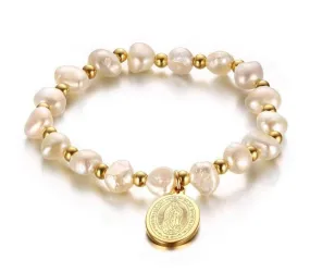 Stainless Steel Virgin Mary WWJD Pearl Bracelet