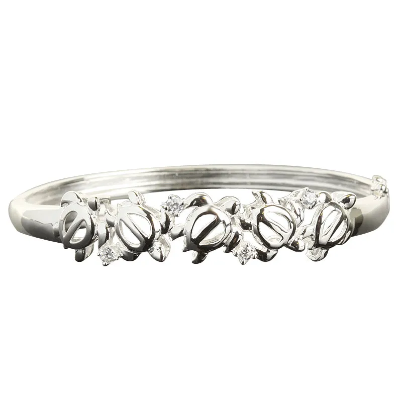 Sterling Silver 5 Honu (Hawaiian Turtle) Open Bangle