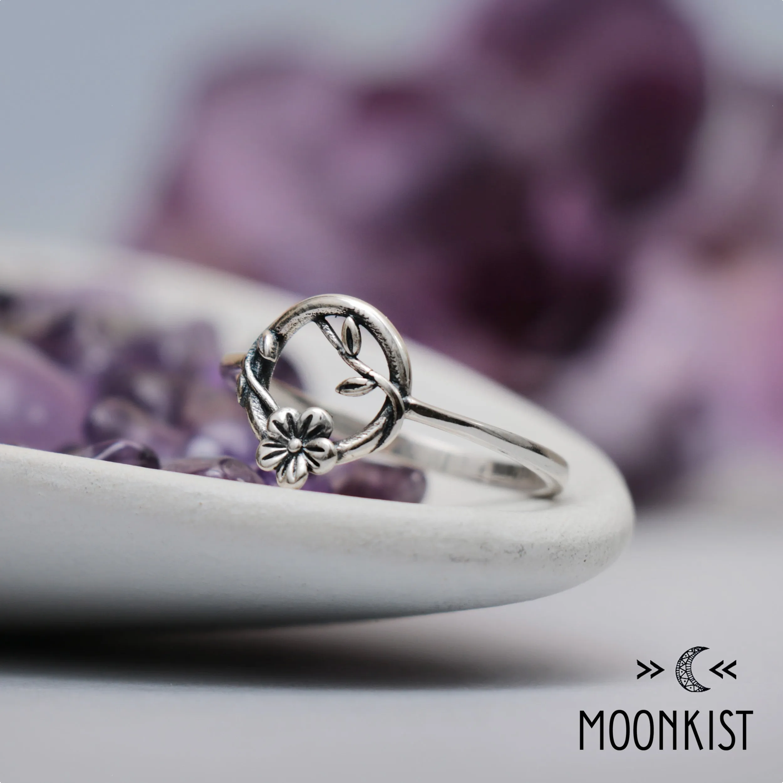 Sterling Silver Cutout Flower and Vine Ring | Moonkist Designs