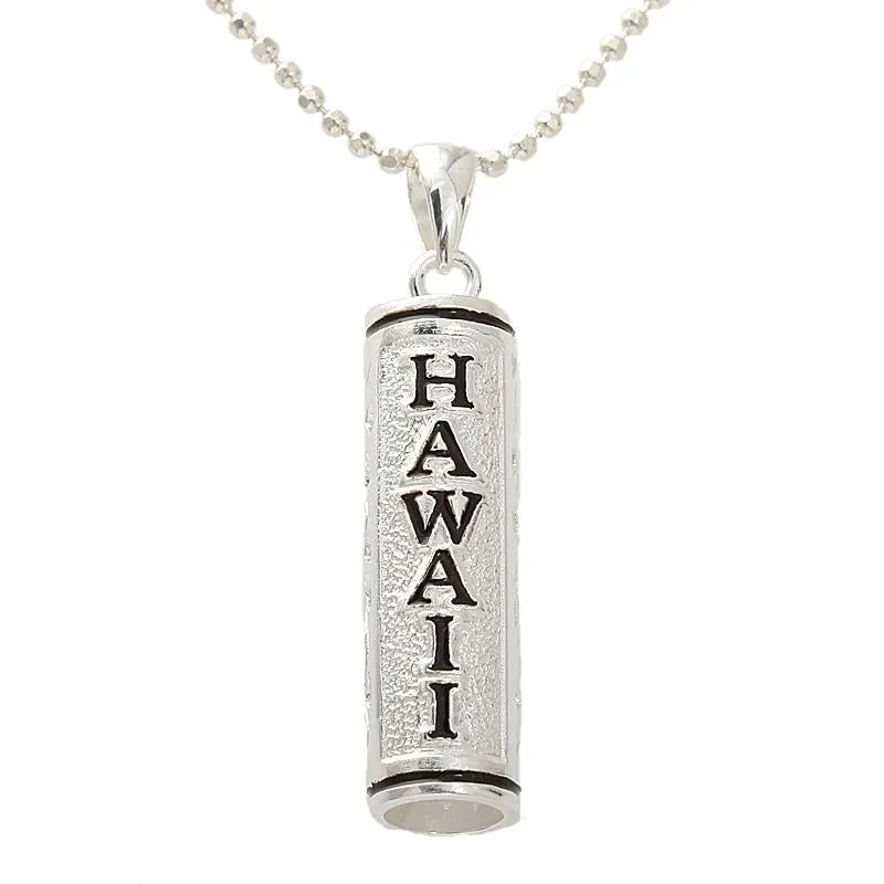 Sterling Silver HAWAII Black Enamel Tube Pendant (Chain Sold Separately)