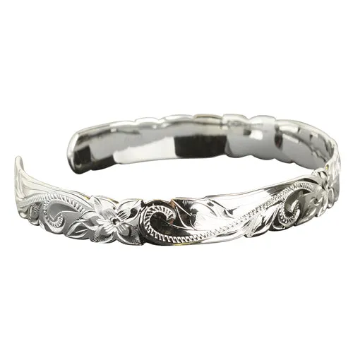 Sterling Silver Hawaiian Scroll Cut Out Edge Cuff Bangle