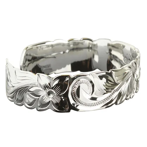 Sterling Silver Hawaiian Scroll Cut Out Edge Cuff Bangle