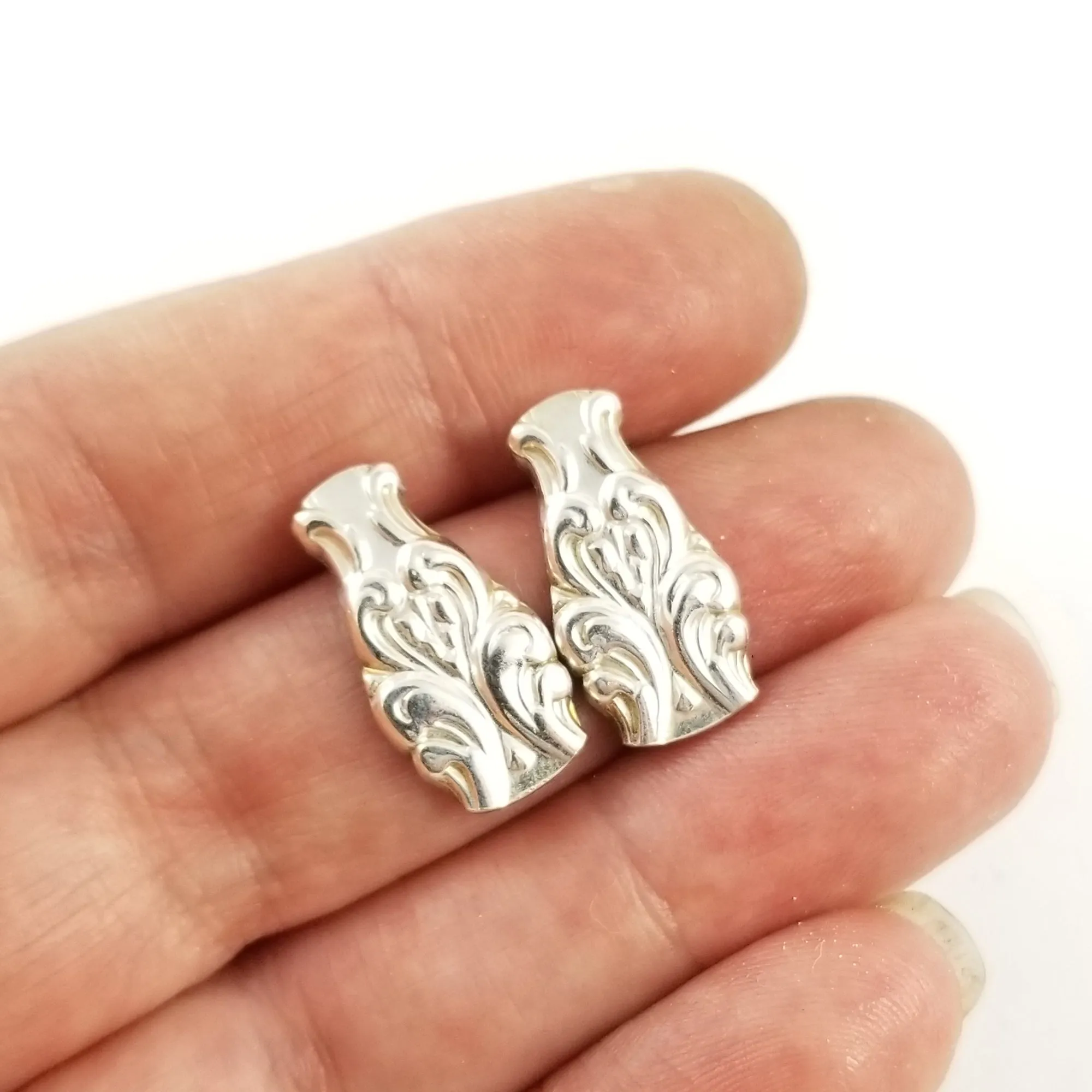 Sterling Silver Heart Scroll Spoon Stud Earrings