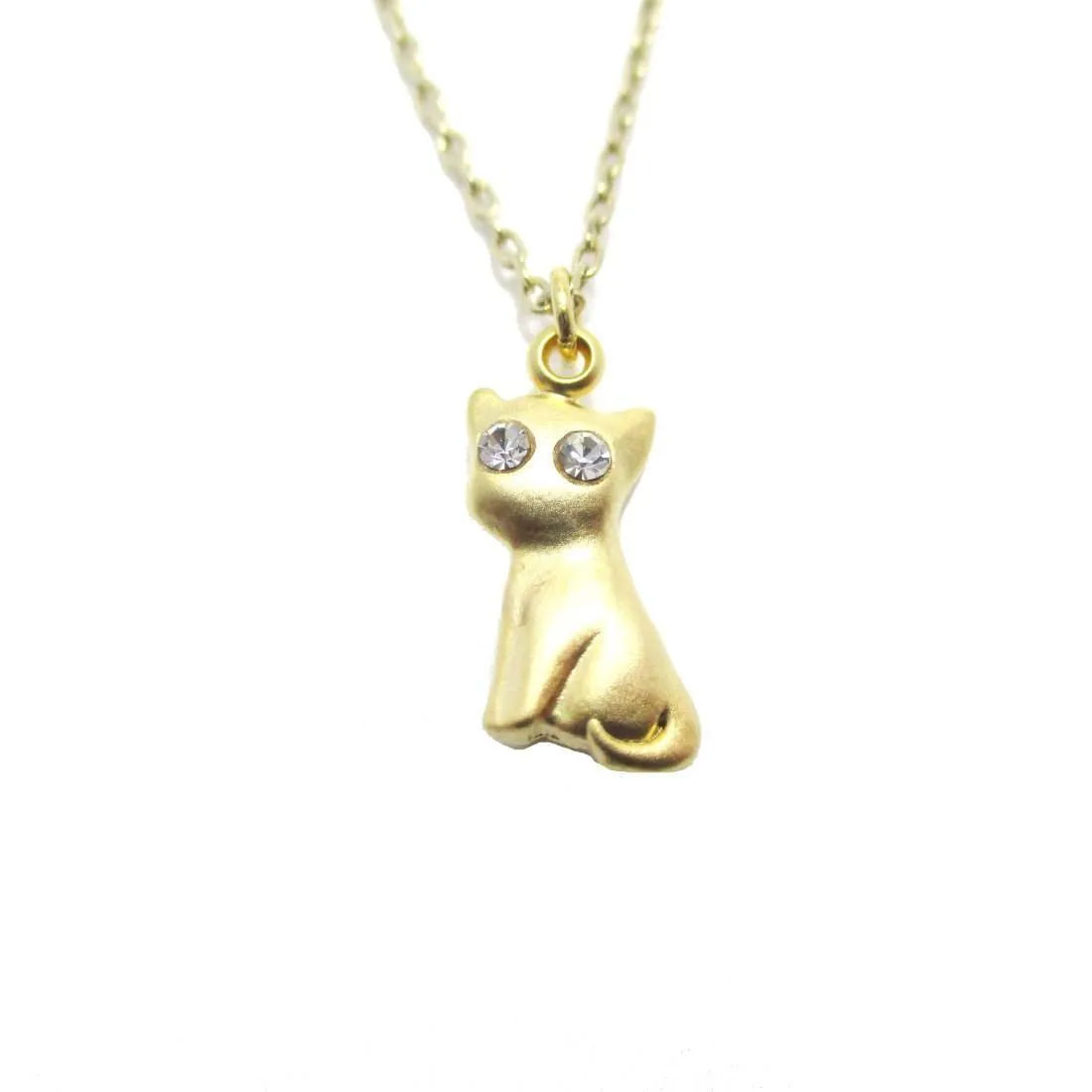 Super Cute Kitty Cat Animal Shaped Charm Necklace in Gold with Rhinestones | DOTOLY