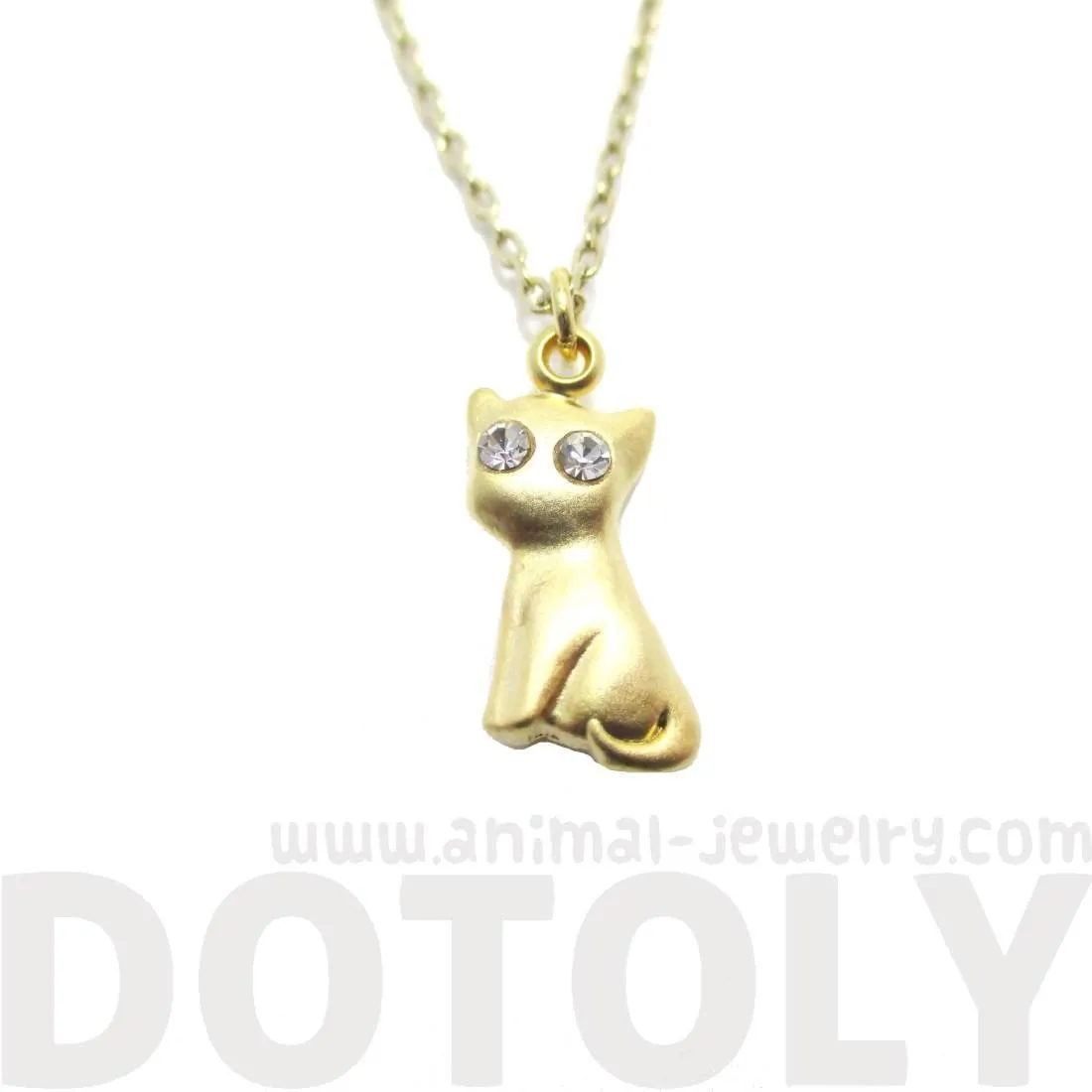 Super Cute Kitty Cat Animal Shaped Charm Necklace in Gold with Rhinestones | DOTOLY