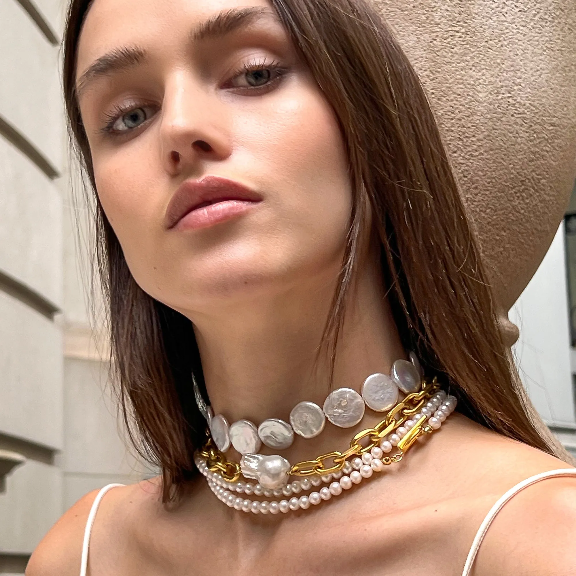 Tessa Coin Pearl Choker Necklace