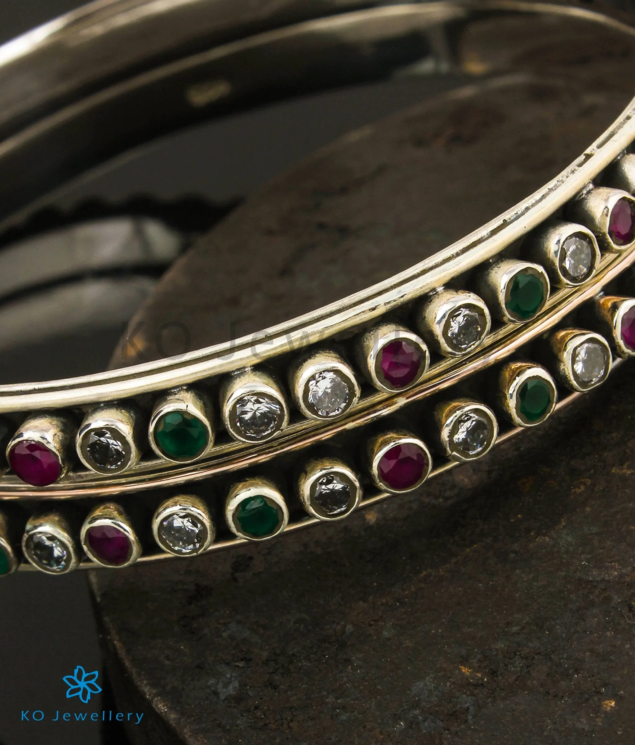 The Abhinav Silver Gemstone Bangle (Size 2.4)