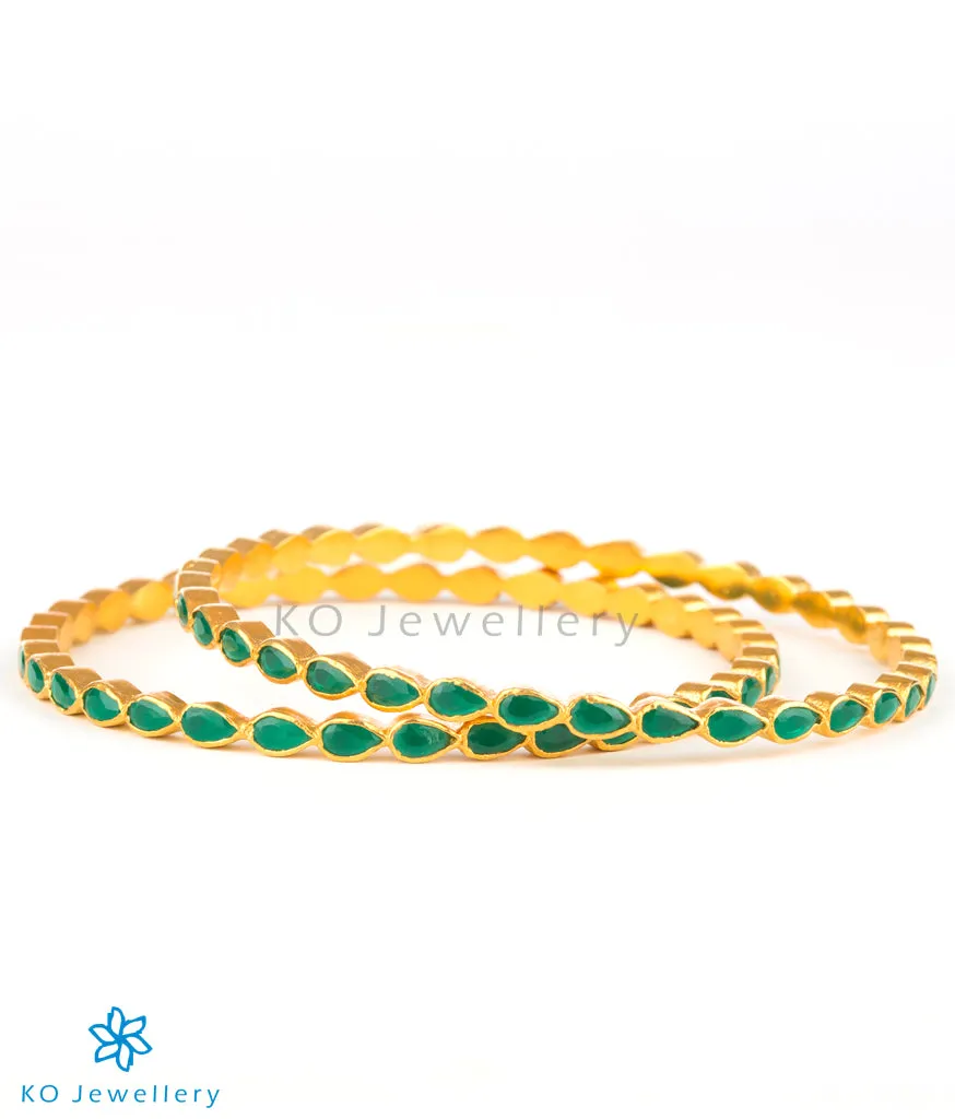 The Artava Silver Kempu Bangle(Green/Size 2.2/2.4/2.8)