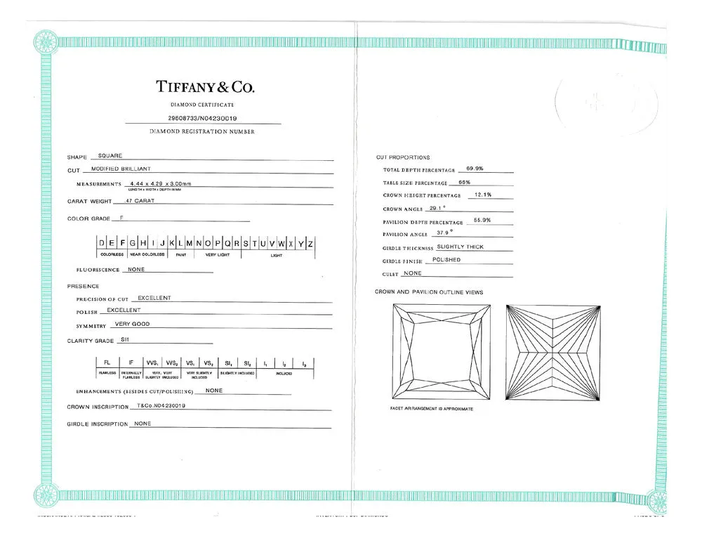 Tiffany & Co. Platinum Princess Cut Diamond Solitaire Engagement Ring