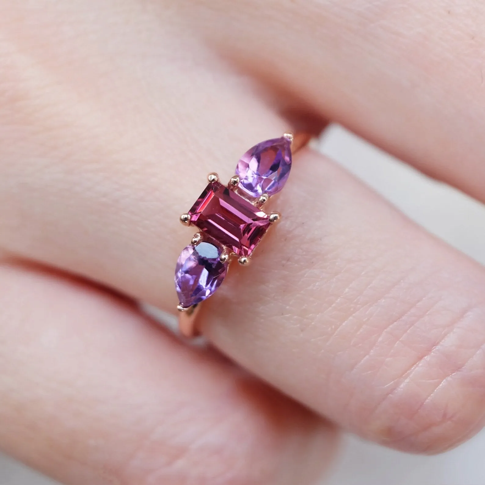 Tourmaline Amethyst Dual Stone Ring Koji