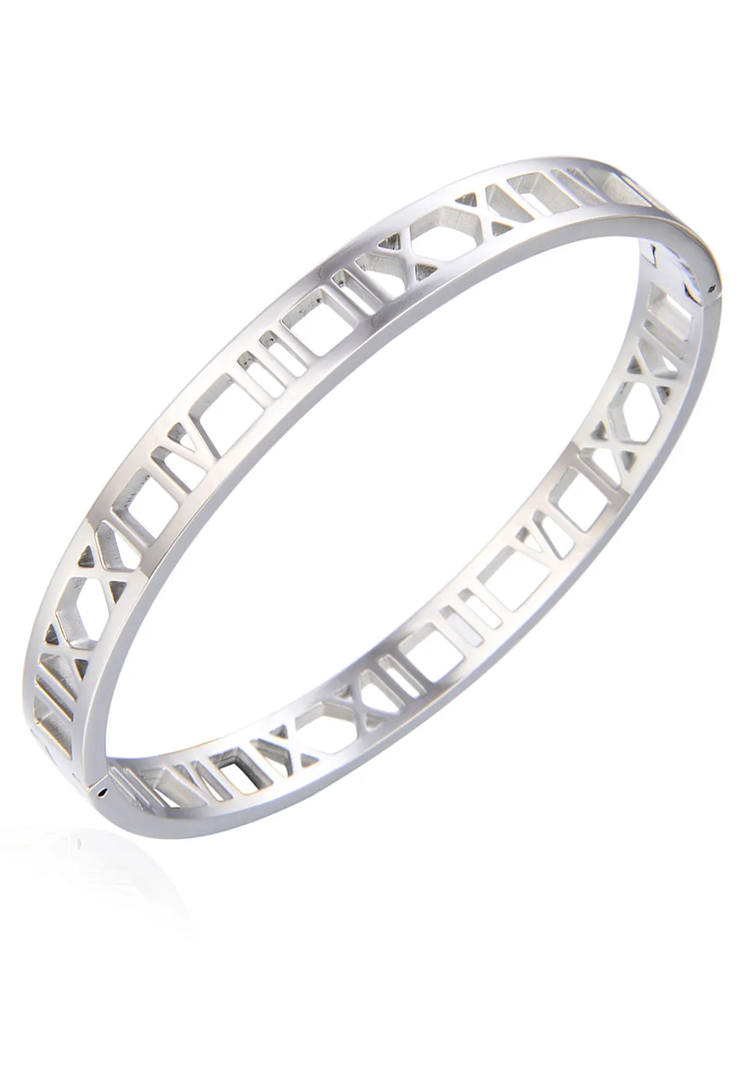 Trinity Roman Numeral Motifs on Eternity Oval Clasped Bangle