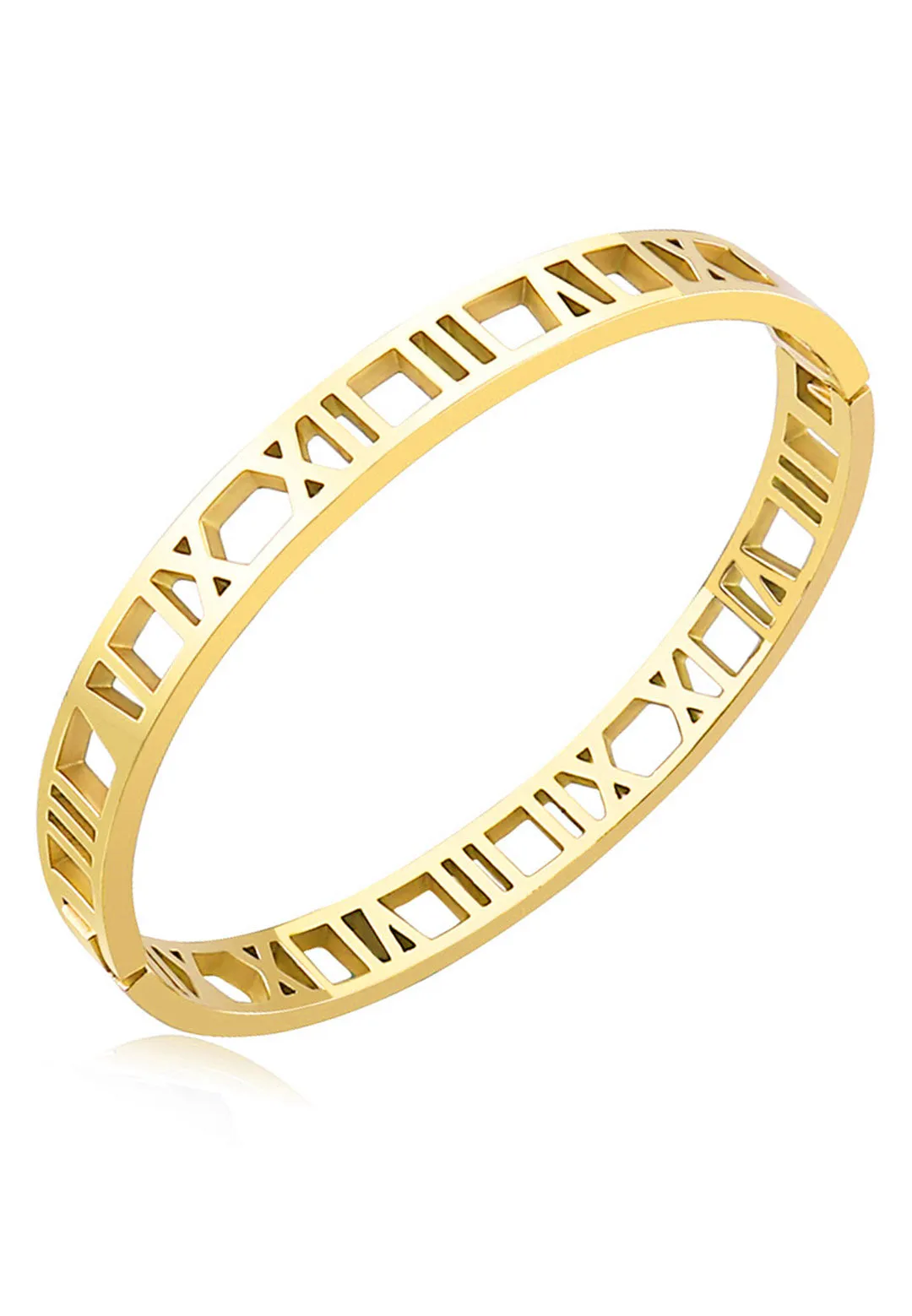 Trinity Roman Numeral Motifs on Eternity Oval Clasped Bangle