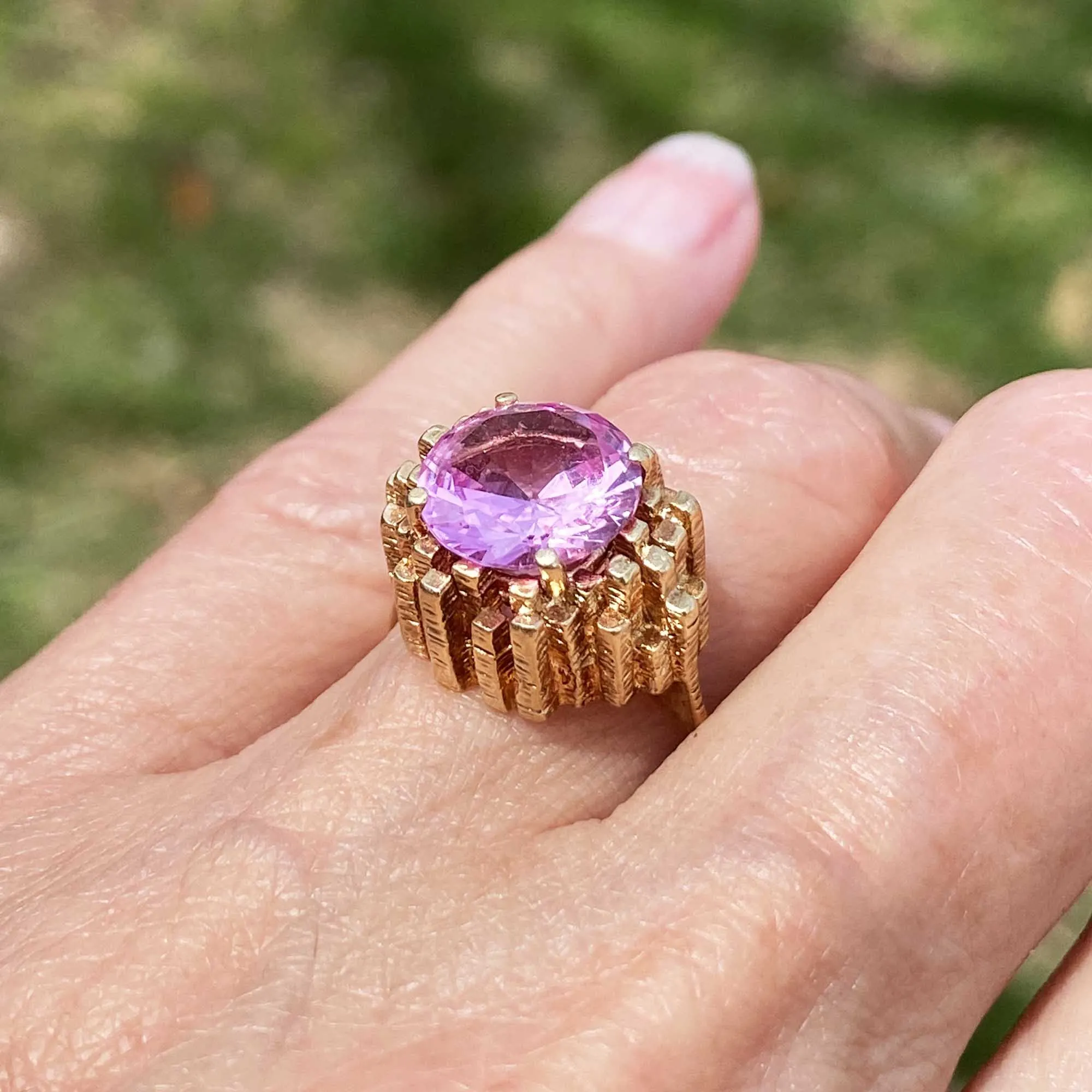 Ultra Modern Brutalist 14K Gold Pink Spinel Cocktail Ring