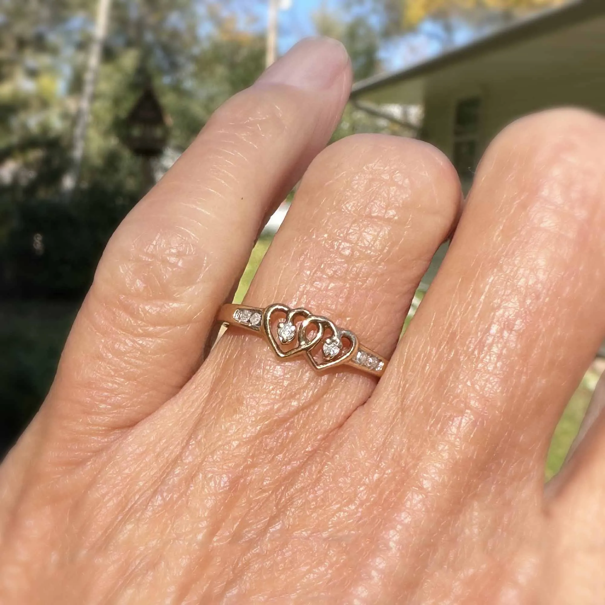 Vintage 10K Gold Diamond Joined Heart Ring