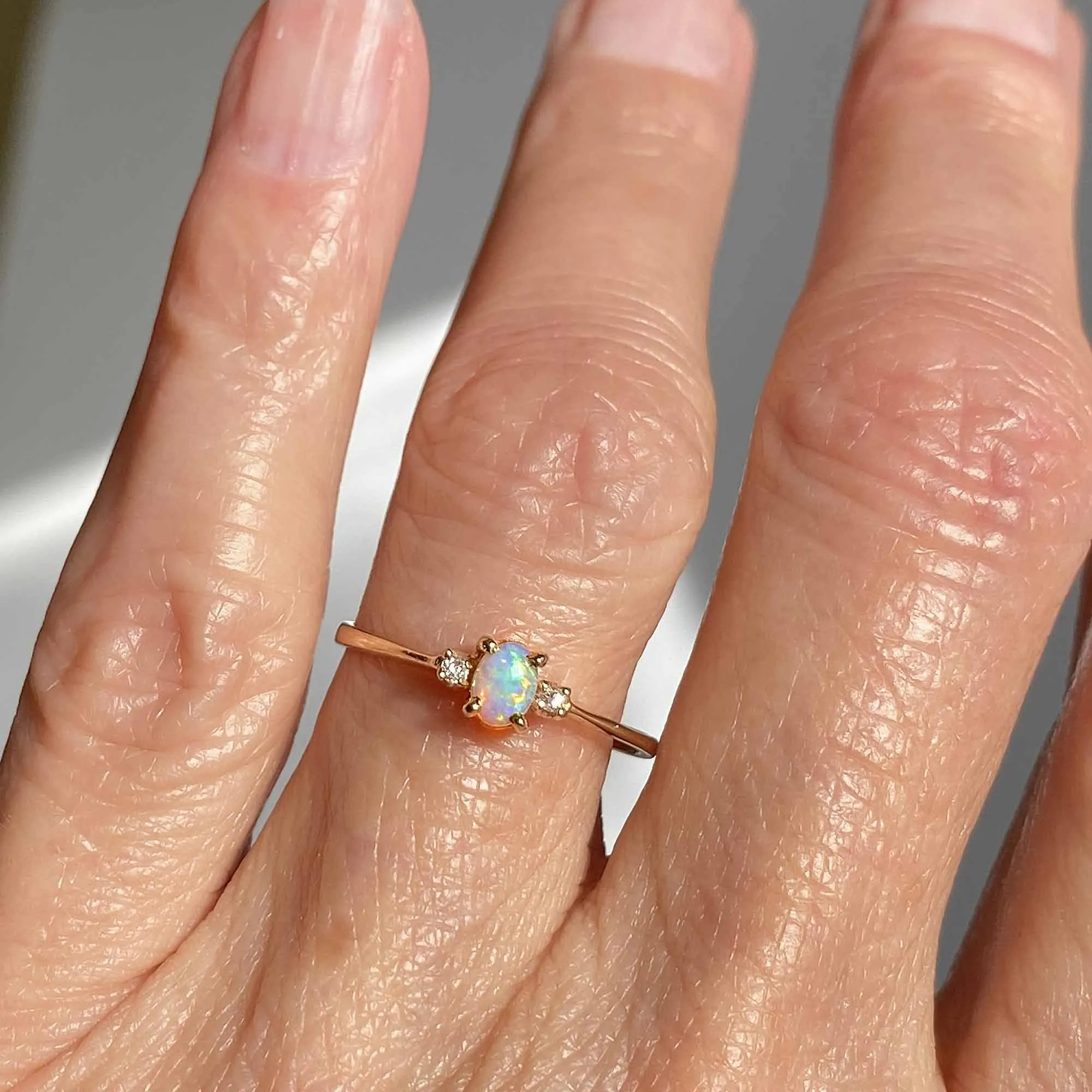 Vintage 14K Gold Diamond Opal Ring