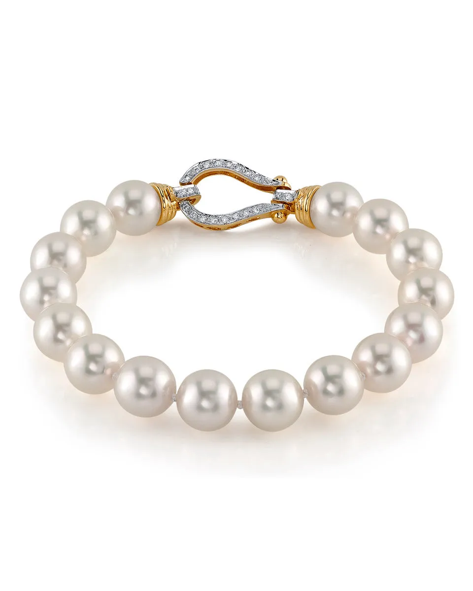 White Japanese Hanadama Akoya Pearl Bracelet, 9.5-10.0mm